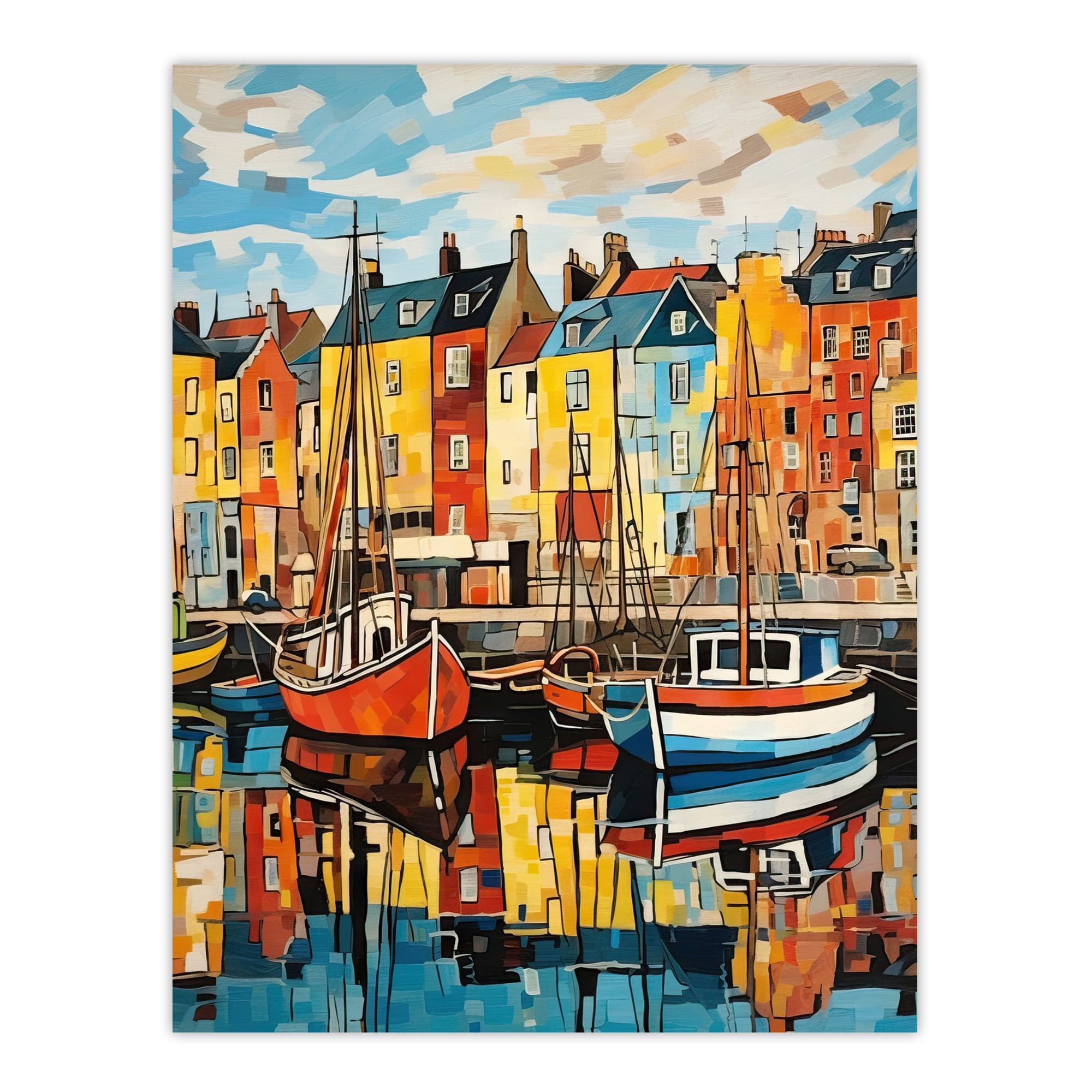 Harbour Boats Edinburgh Port Leith Scotland 1963 Vibrant Painting Extra Large Unframed Wall Art Poster Print