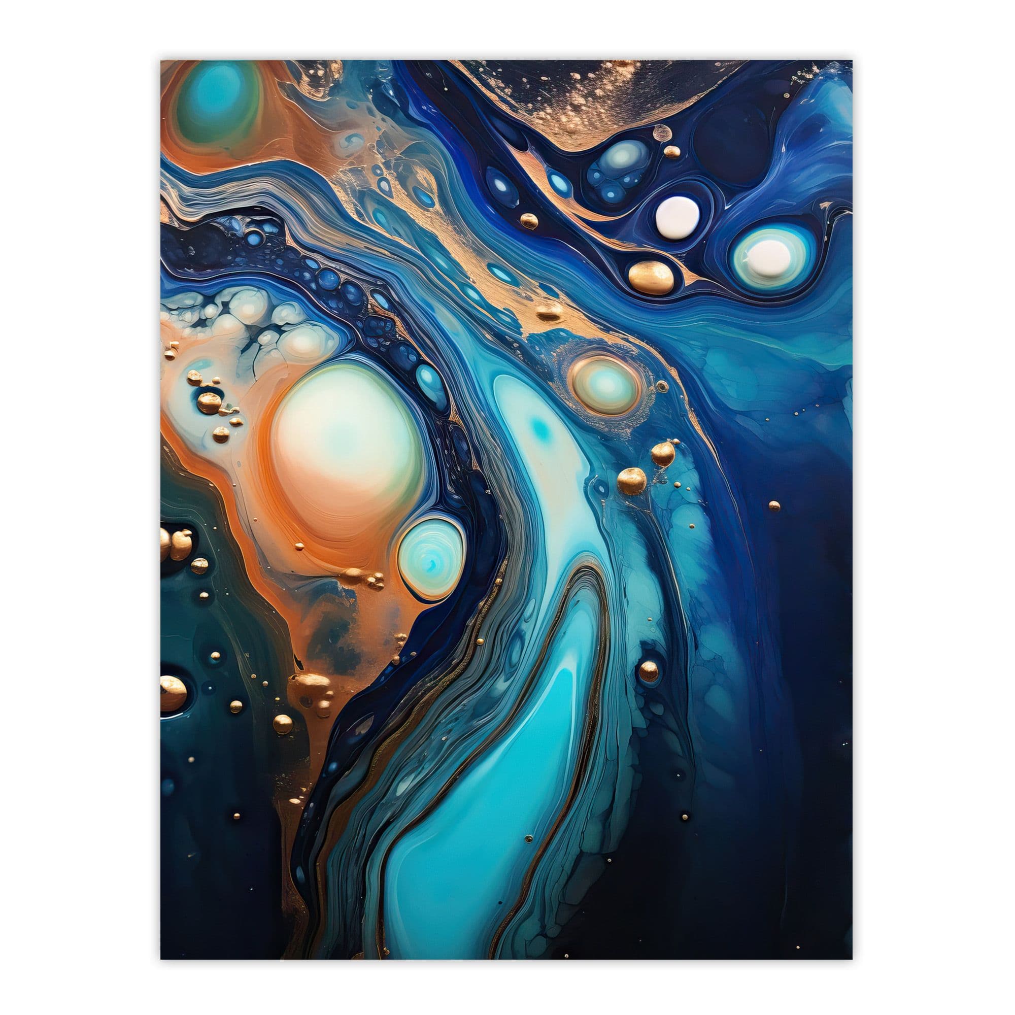 Fluid Abstract Abalone Gold And Blue Liquid Paint Artwork Extra Large XL Unframed Wall Art Poster Print