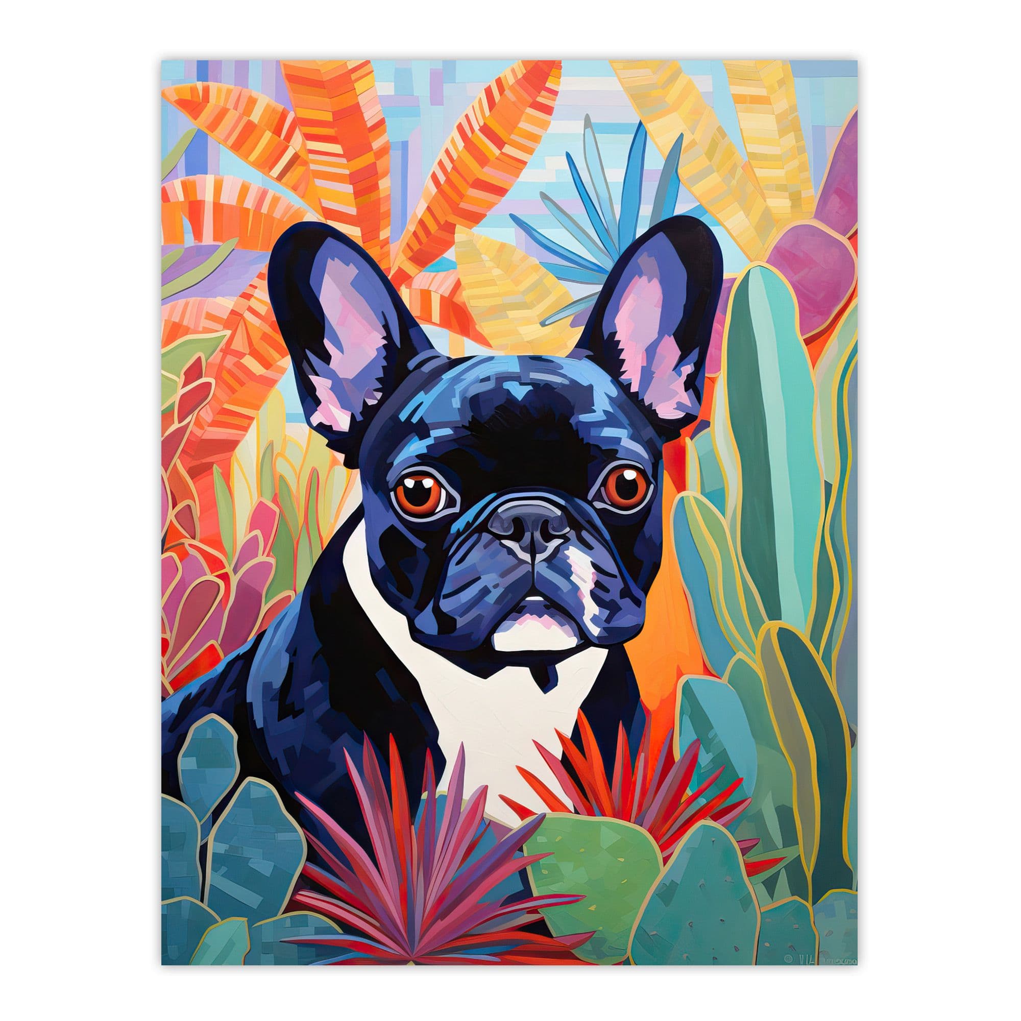 French Bulldog Amidst Tropical Jungle Leaves Bold Portrait Artwork Extra Large Unframed Wall Art Poster Print