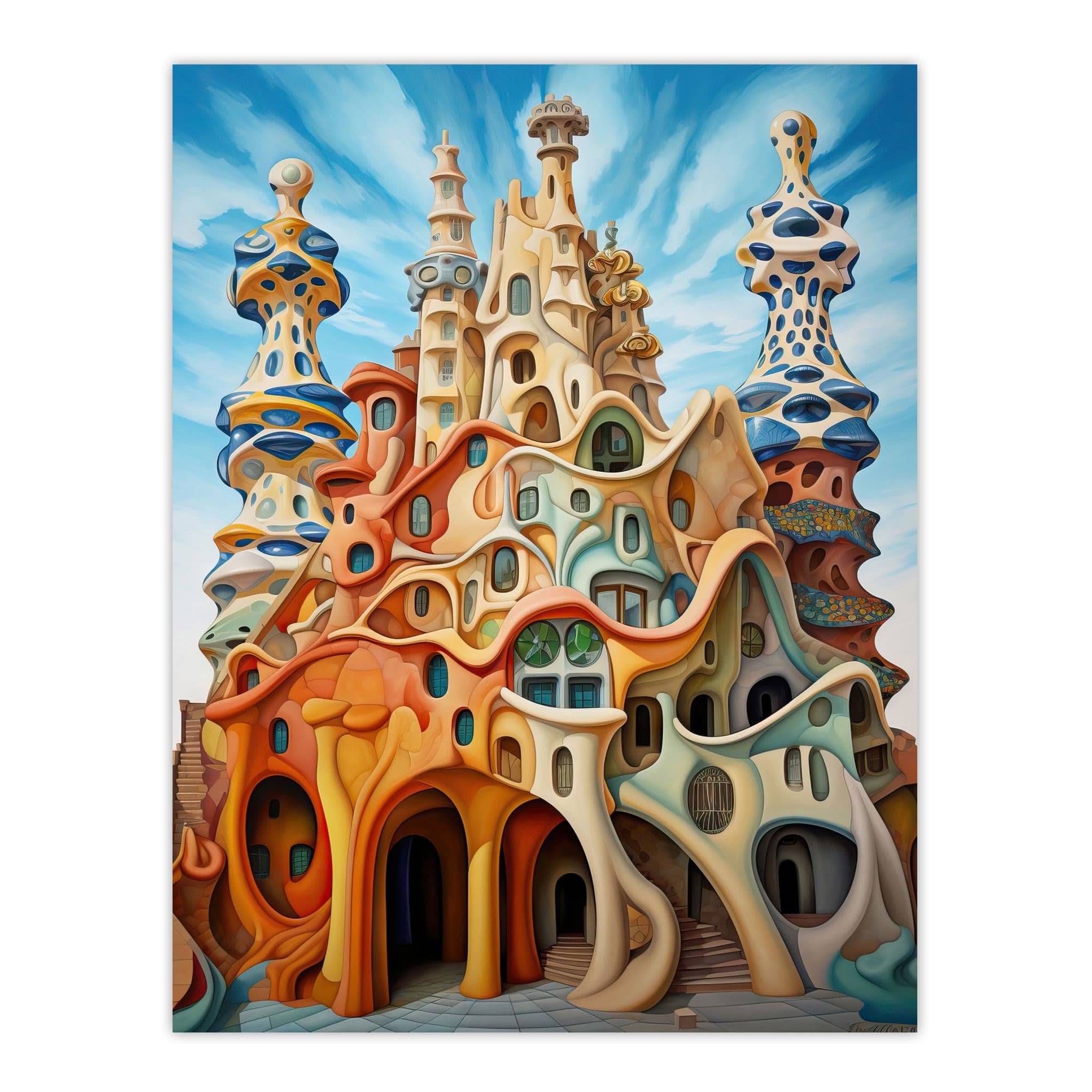 Antoni Gaudi Style Orange Pink Blue Architecture Artwork Extra Large XL Unframed Wall Art Poster Print