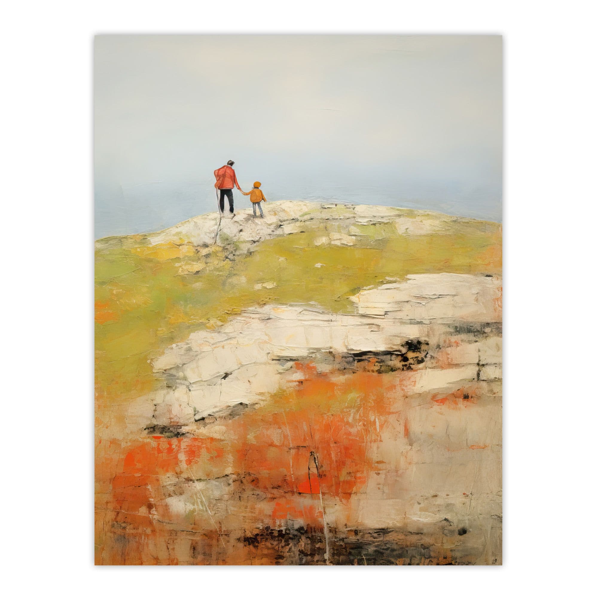 A Walk With Dad By David Armstrong Oil Painting Green Red Coastal Cliff Landscape Extra Large XL Unframed Wall Art Poster Print