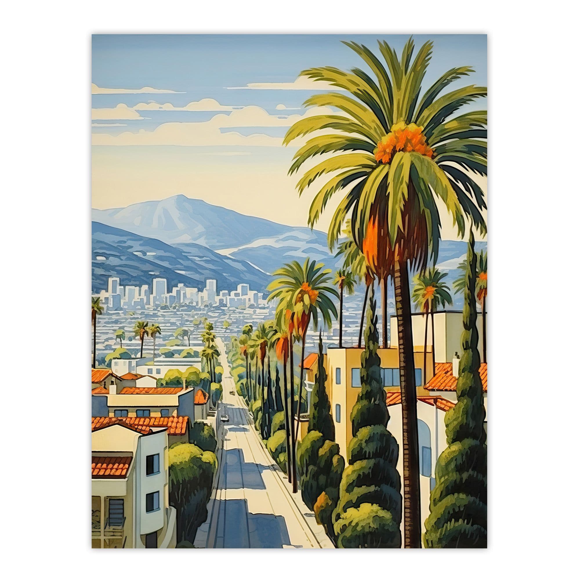 Sunset Strip Los Angeles California Artwork Blue Orange Green Palm Tree Street Cityscape Extra Large XL Unframed Wall Art Poster Print