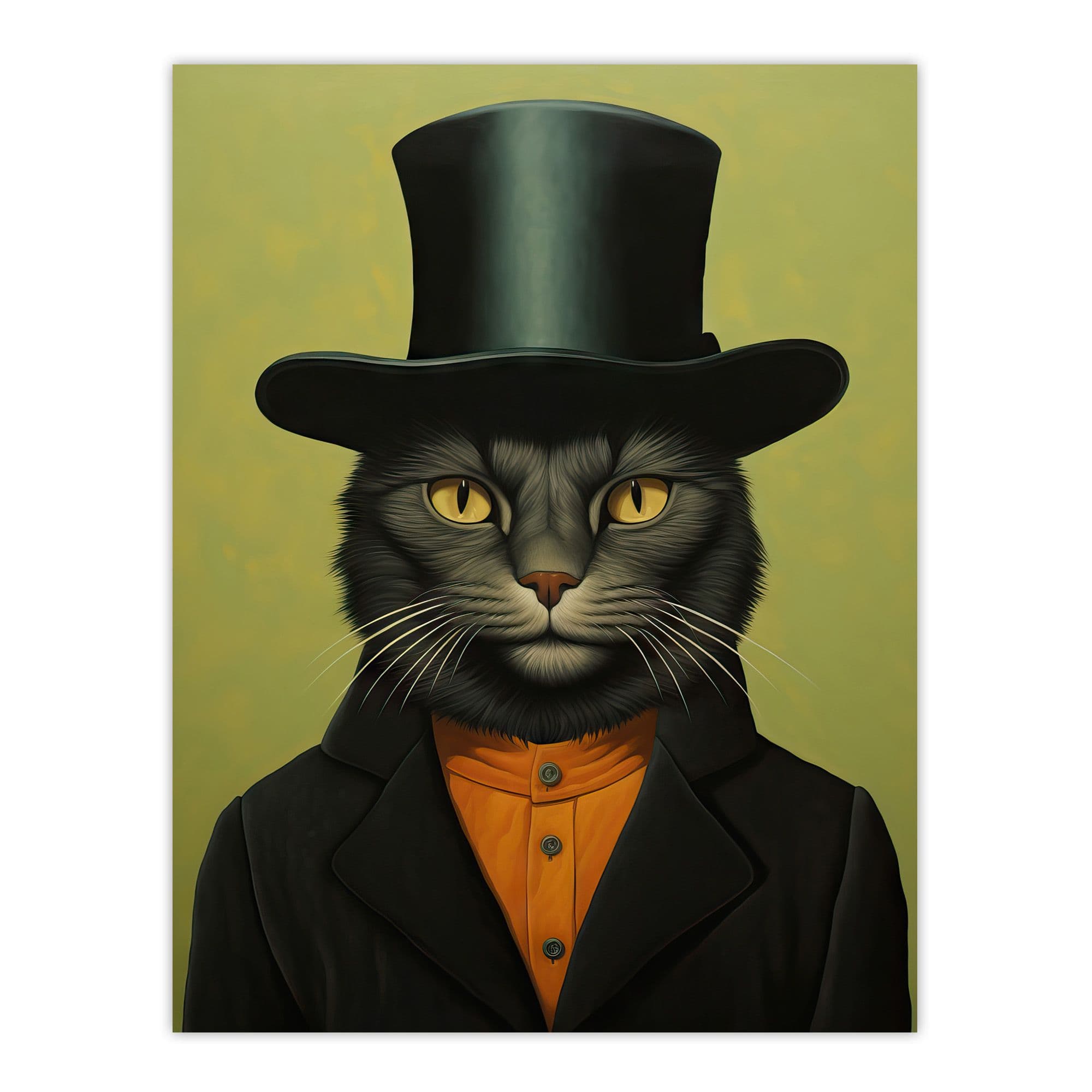 Top Hat Cat Called Matt Sage Green Black Portrait Extra Large Unframed Wall Art Poster Print