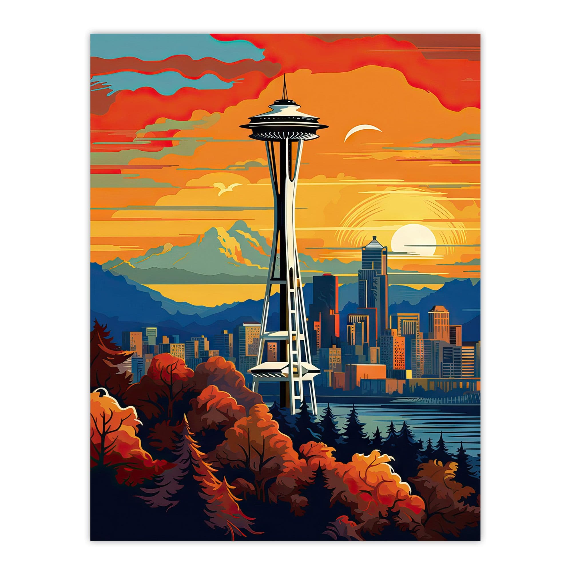 Seattle Washington Space Needle Funky Modern Painting Extra Large Unframed Wall Art Poster Print