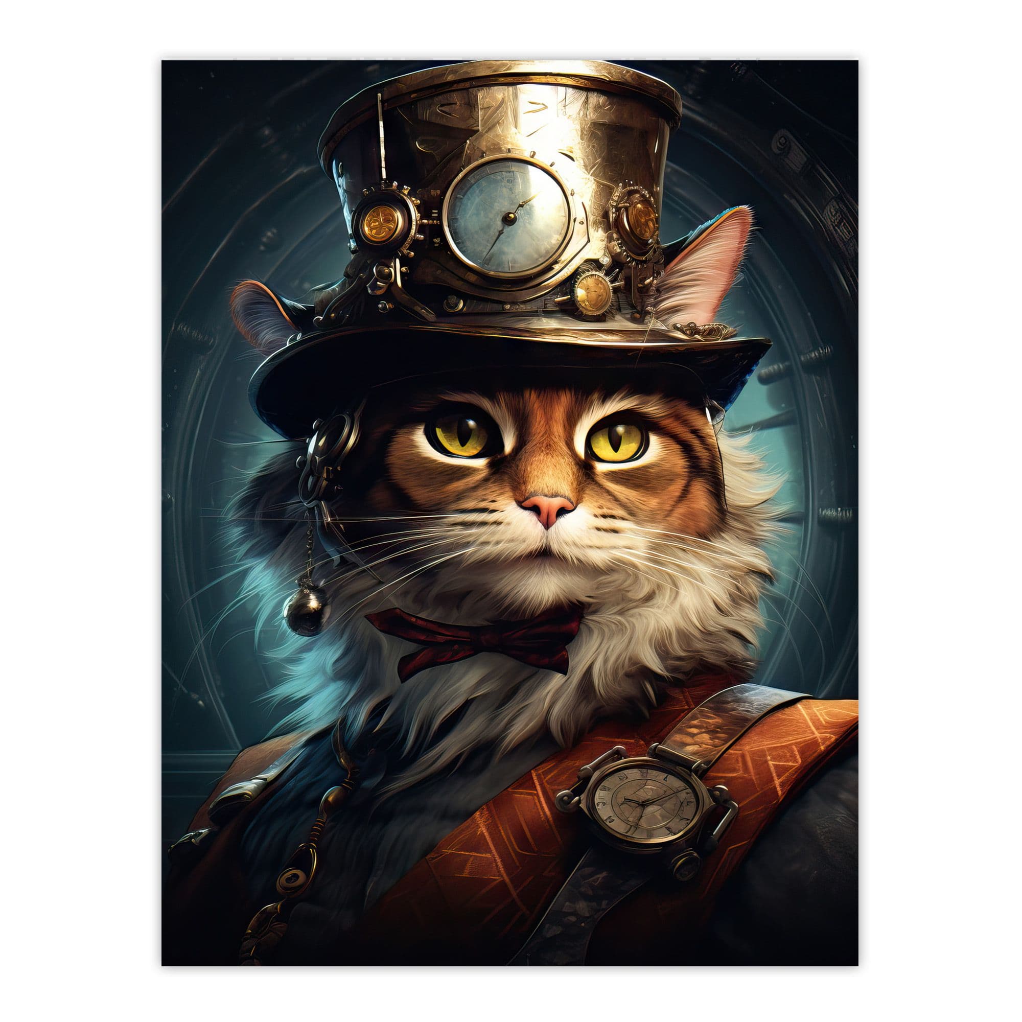 Top Hat Magic Cat Fun Steampunk Cat Explorer Artwork Extra Large Unframed Wall Art Poster Print