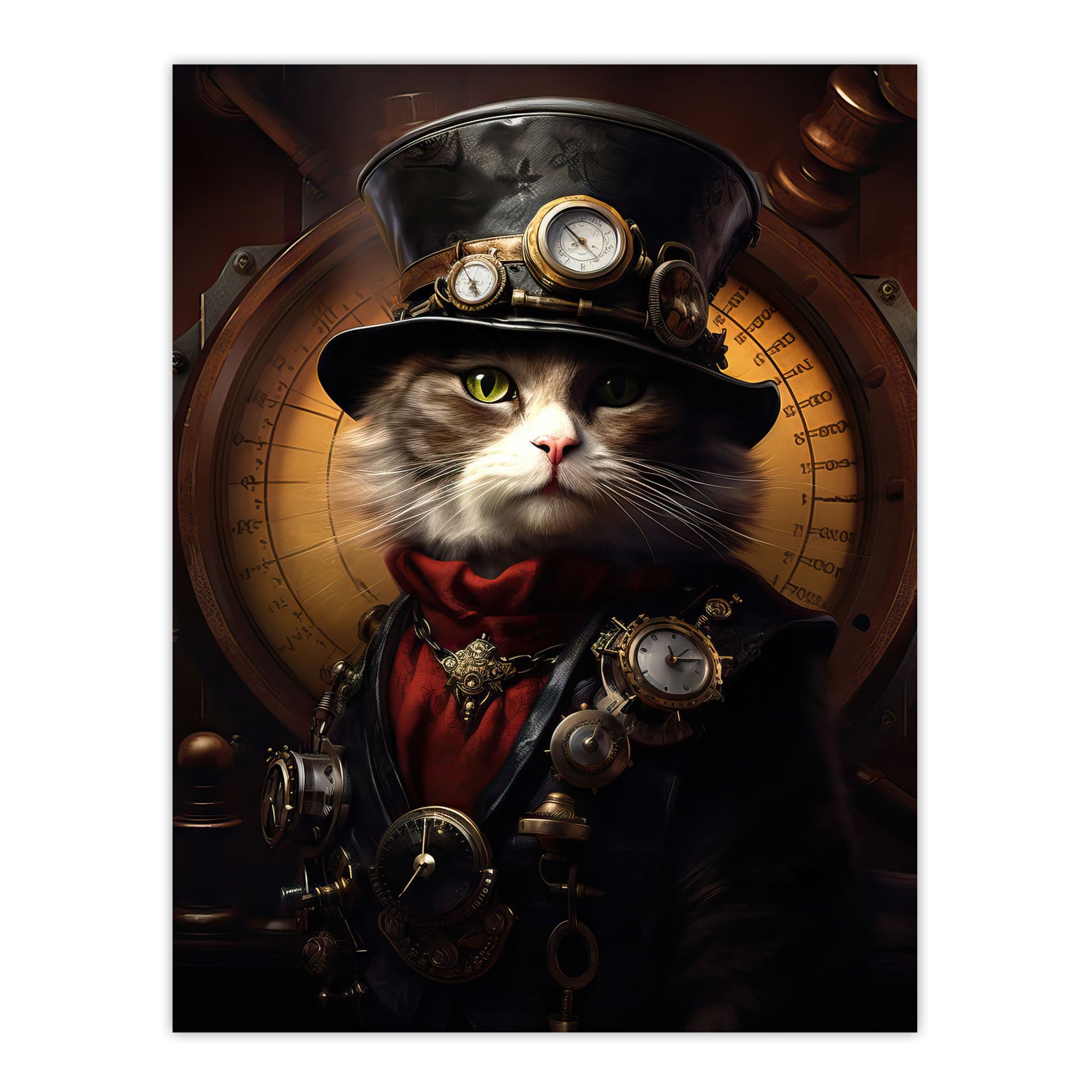 Sir Henry Trumpington III Steampunk Sea Cat Captain Fun Artwork Extra Large Unframed Wall Art Poster Print