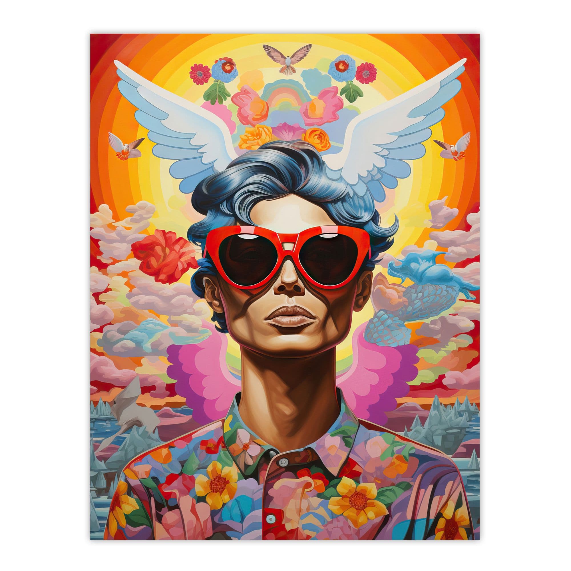 Multicoloured Magnificent Maximalist Modern Day Greek God Hermes Extra Large XL Unframed Wall Art Poster Print