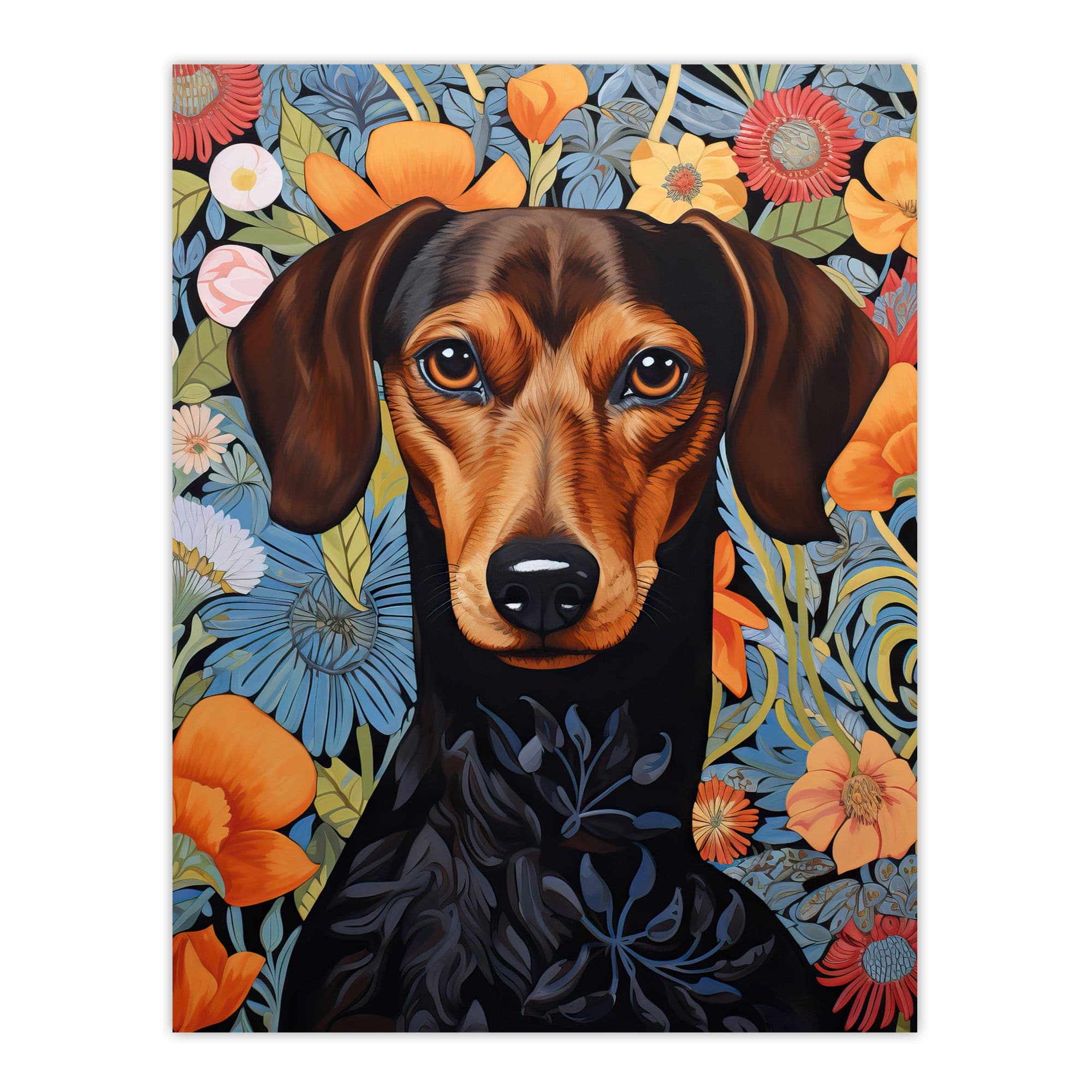 Dachshund Dog On Elegant Floral Backdrop William Morris Style Pattern Artwork Extra Large XL Unframed Wall Art Poster Print