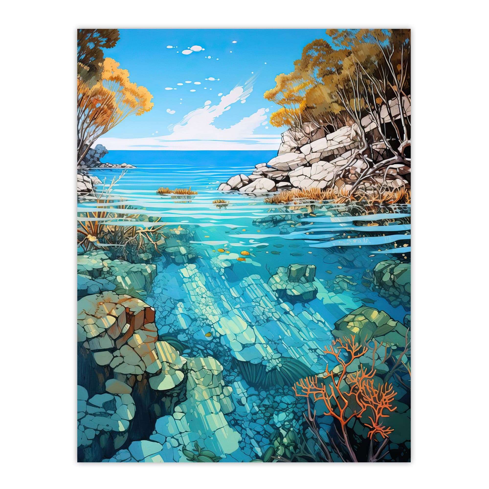 Serene Coral Reef Bay Artwork Scenic Seascape Unframed Wall Art Print Poster Home Decor Premium