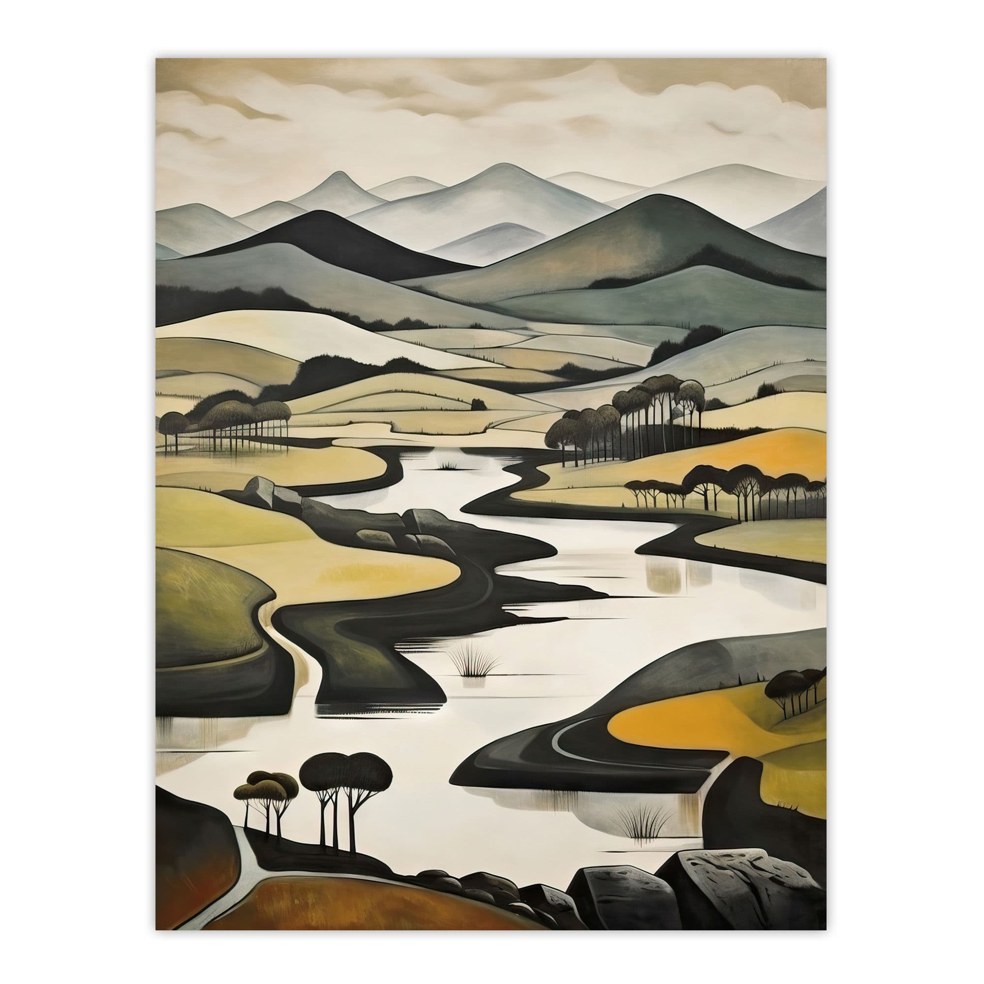 Scottish Highlands Stylised Oil Painting Boho Mountain Hills And Lakes Unframed Wall Art Print Poster Home Decor Premium