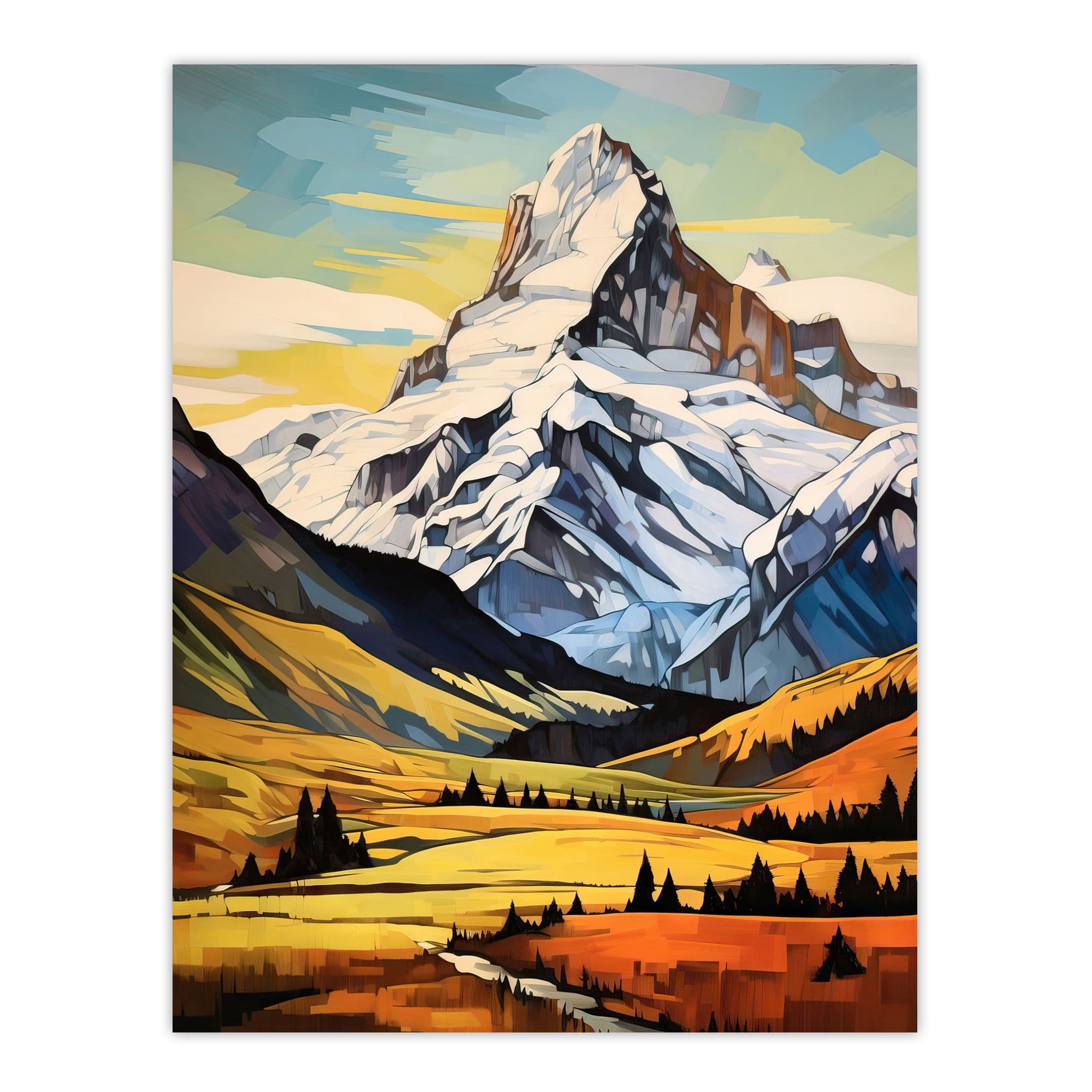 Swiss Alps Switzerland Oil Painting Snow Capped Peaks Over Idyllic Alpine Meadow Unframed Wall Art Print Poster Home Decor Premium