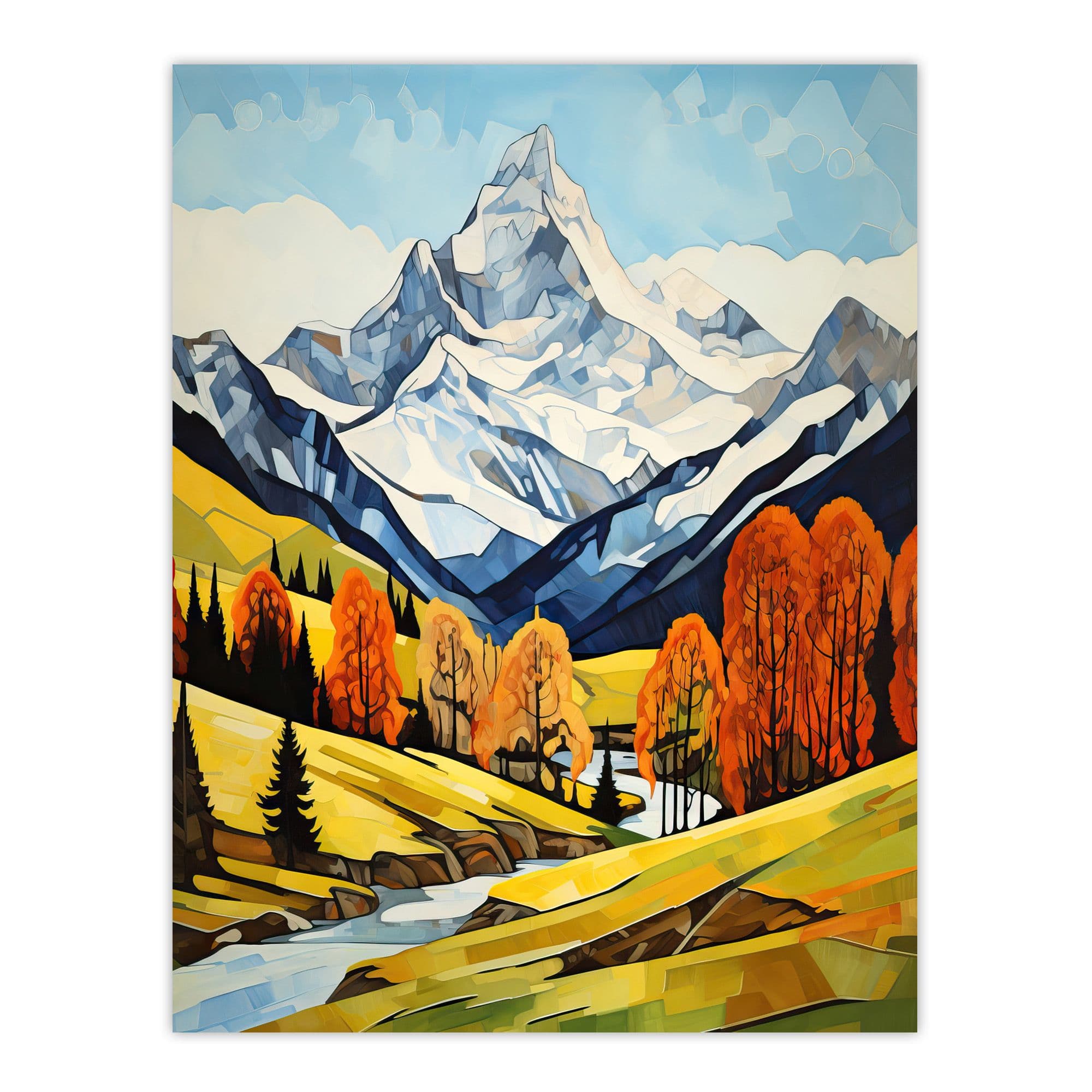 Swiss Alps Autumn Oil Painting Switzerland Snow Capped Peaks Over Idyllic Alpine Meadow Unframed Wall Art Print Poster Home Decor Premium