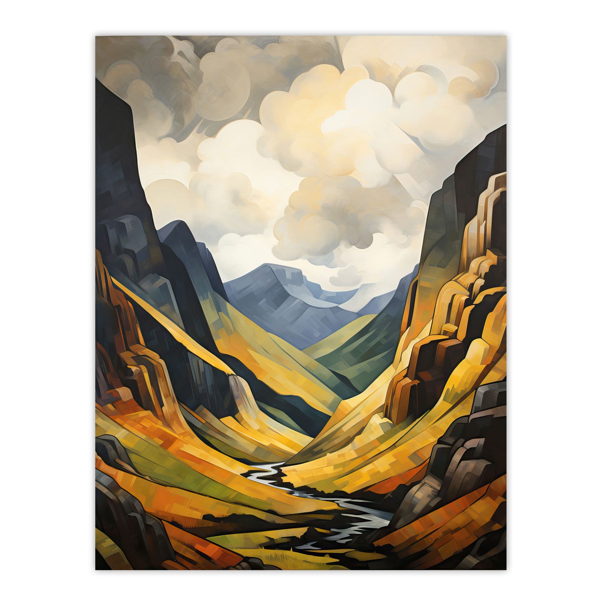 Glencoe Gorge Sunlight Breaking Through Clouds Oil Painting National Park Reserve Unframed Wall Art Print Poster Home Decor Premium