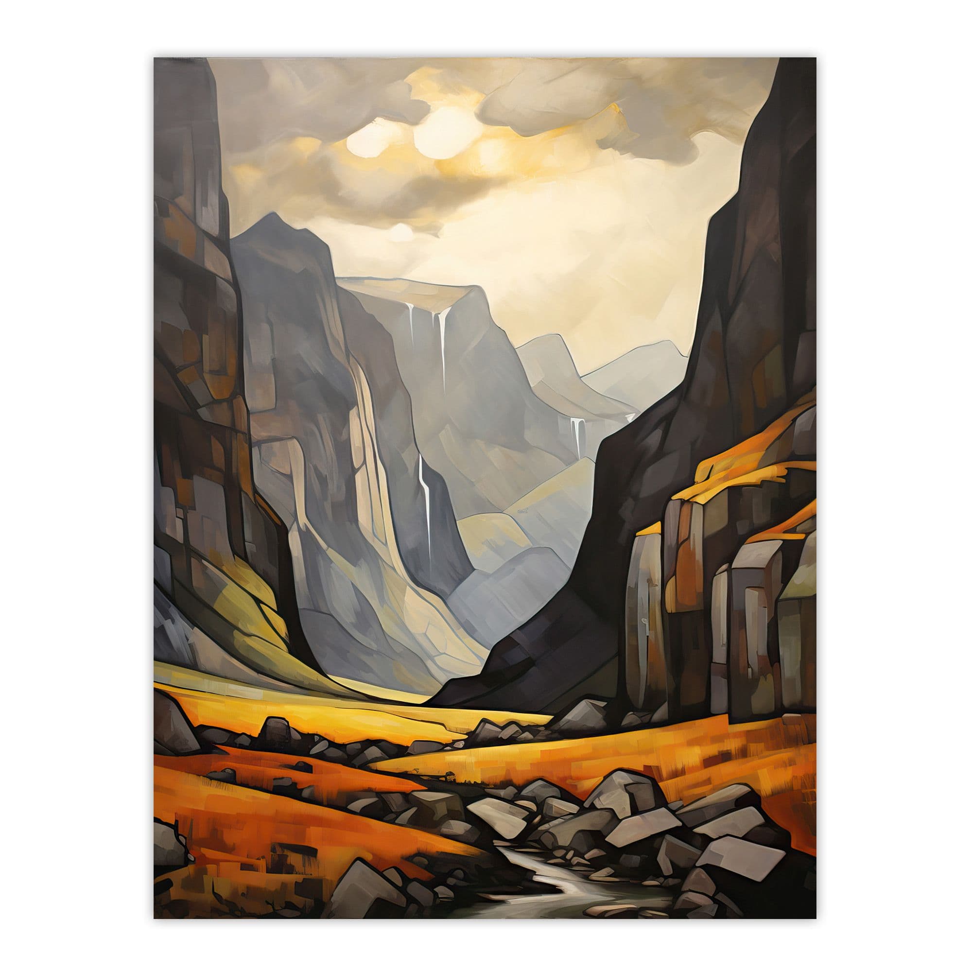 Glencoe Gorge Oil Painting Atmospheric Sunlight Breaking Through Clouds Unframed Wall Art Print Poster Home Decor Premium