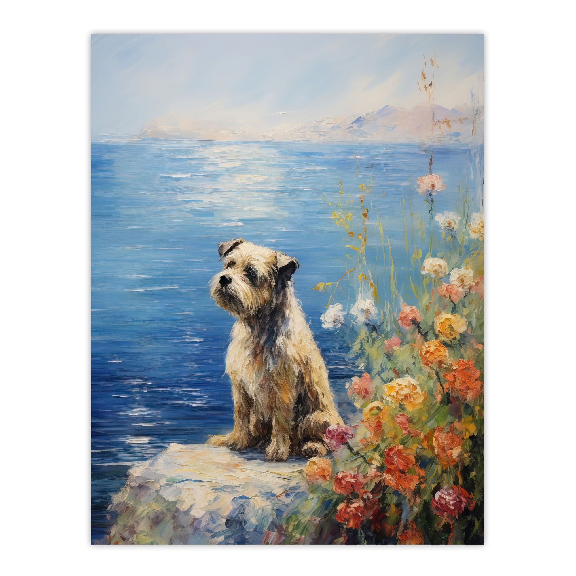 Border Terrier On Coastal Cliff Claude Monet Style Dog Oil Painting Unframed Wall Art Print Poster Home Decor Premium