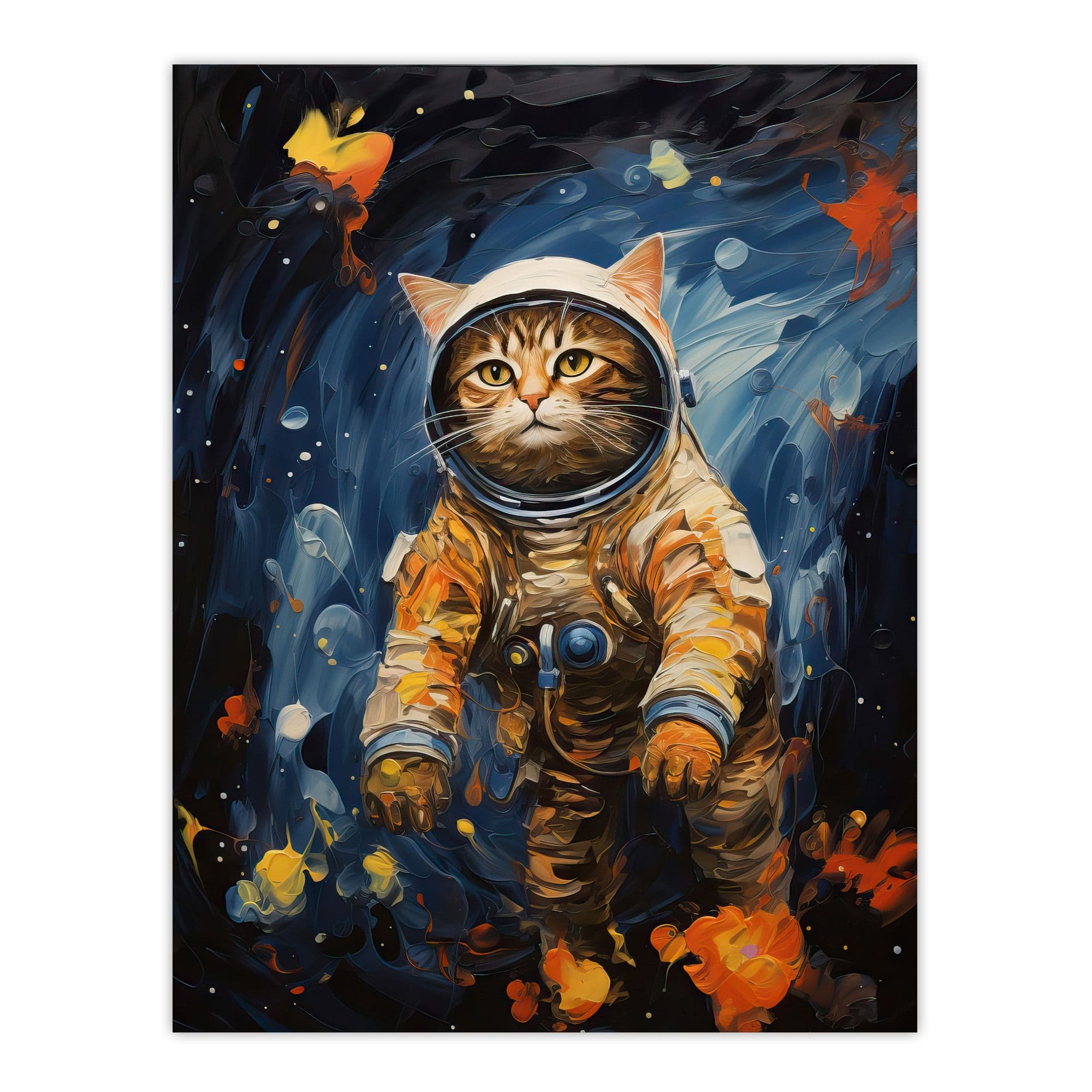 Ground Control To Ginger Tom Artwork Fun Space Cat Oil Painting Unframed Wall Art Print Poster Home Decor Premium