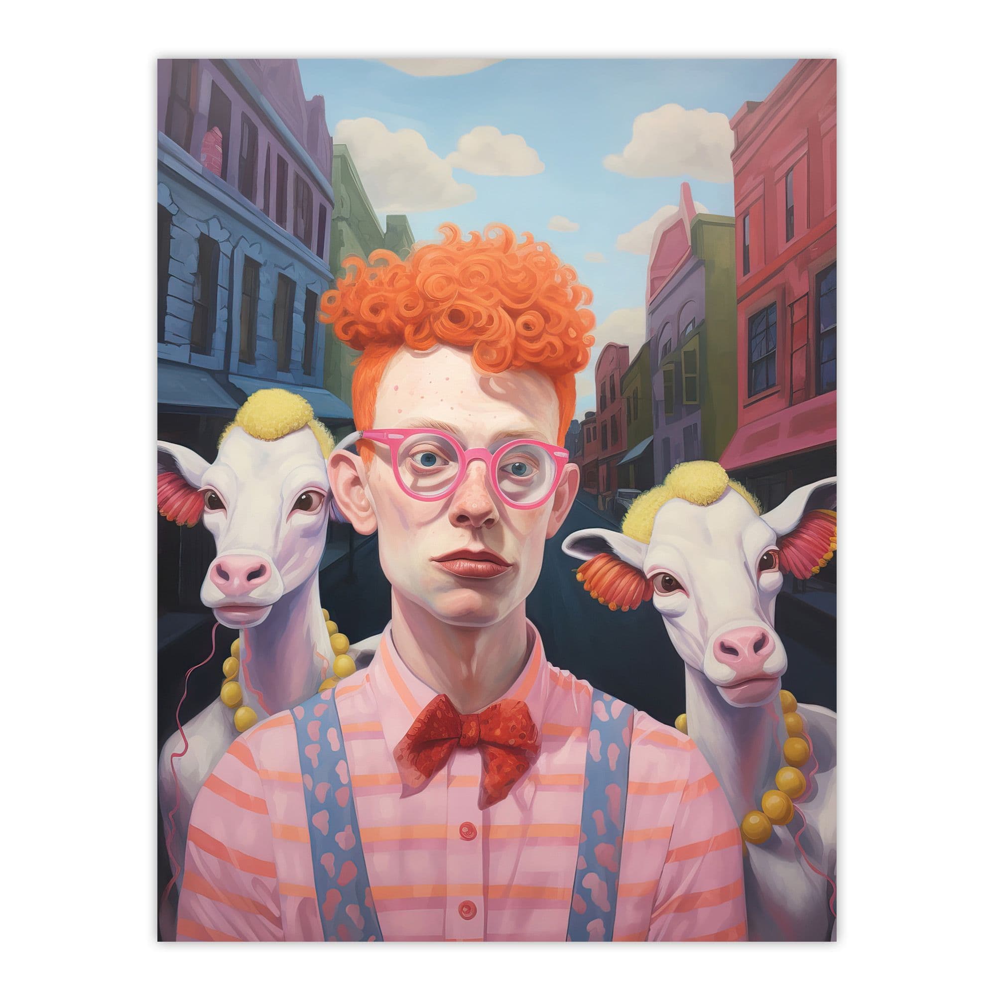Urban Cowboy Oil Painting Ginger Hipster Cattle Unframed Wall Art Print Poster Home Decor Premium