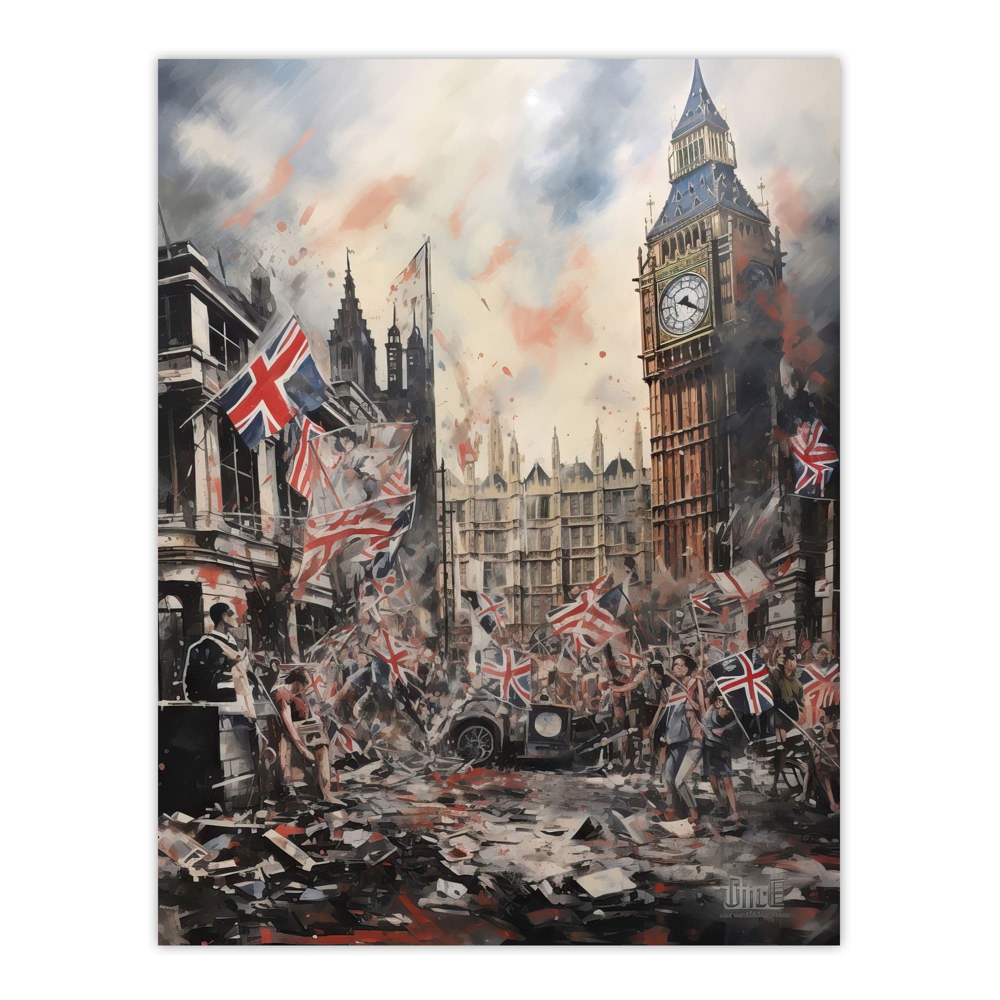 Riot At Westminster Anarchy In The UK Big Ben Chaos Dystopian Unframed Wall Art Print Poster Home Decor Premium