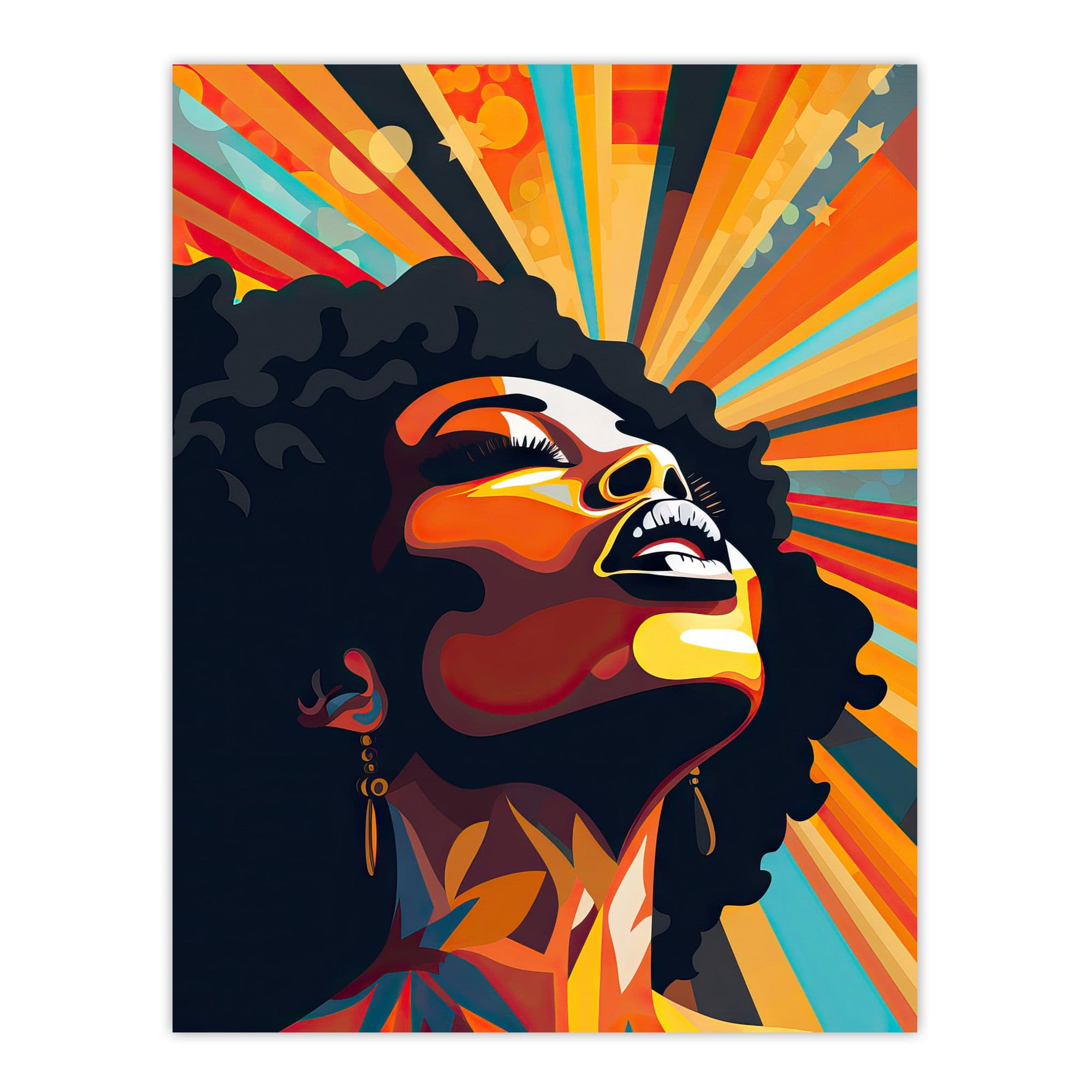 Artwork Of Black Woman Announcing She Is Strong Starburst Unframed Wall Art Print Poster Home Decor Premium