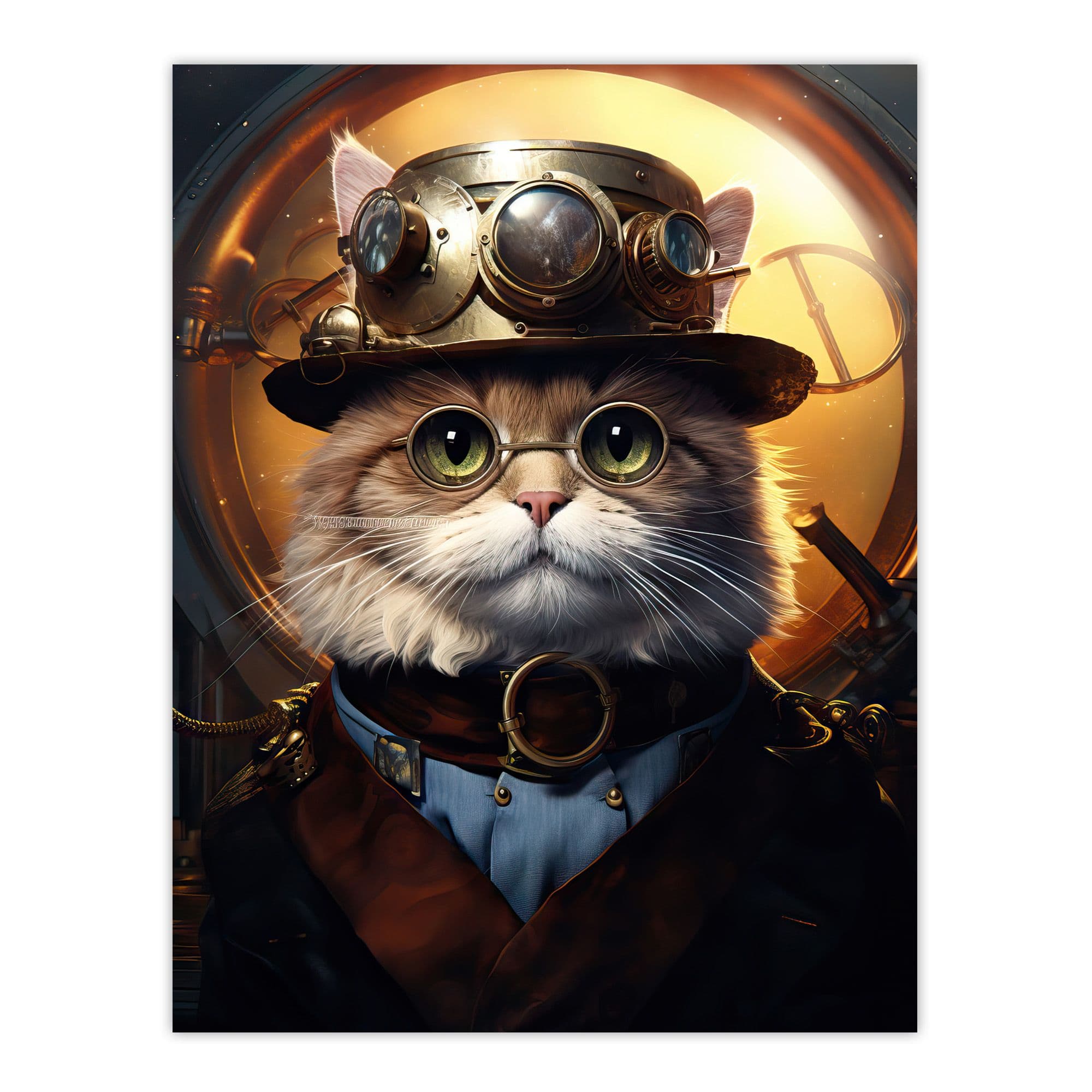 Cat Hat Steampunk Moggie Cute Fun Artwork Unframed Wall Art Print Poster Home Decor Premium