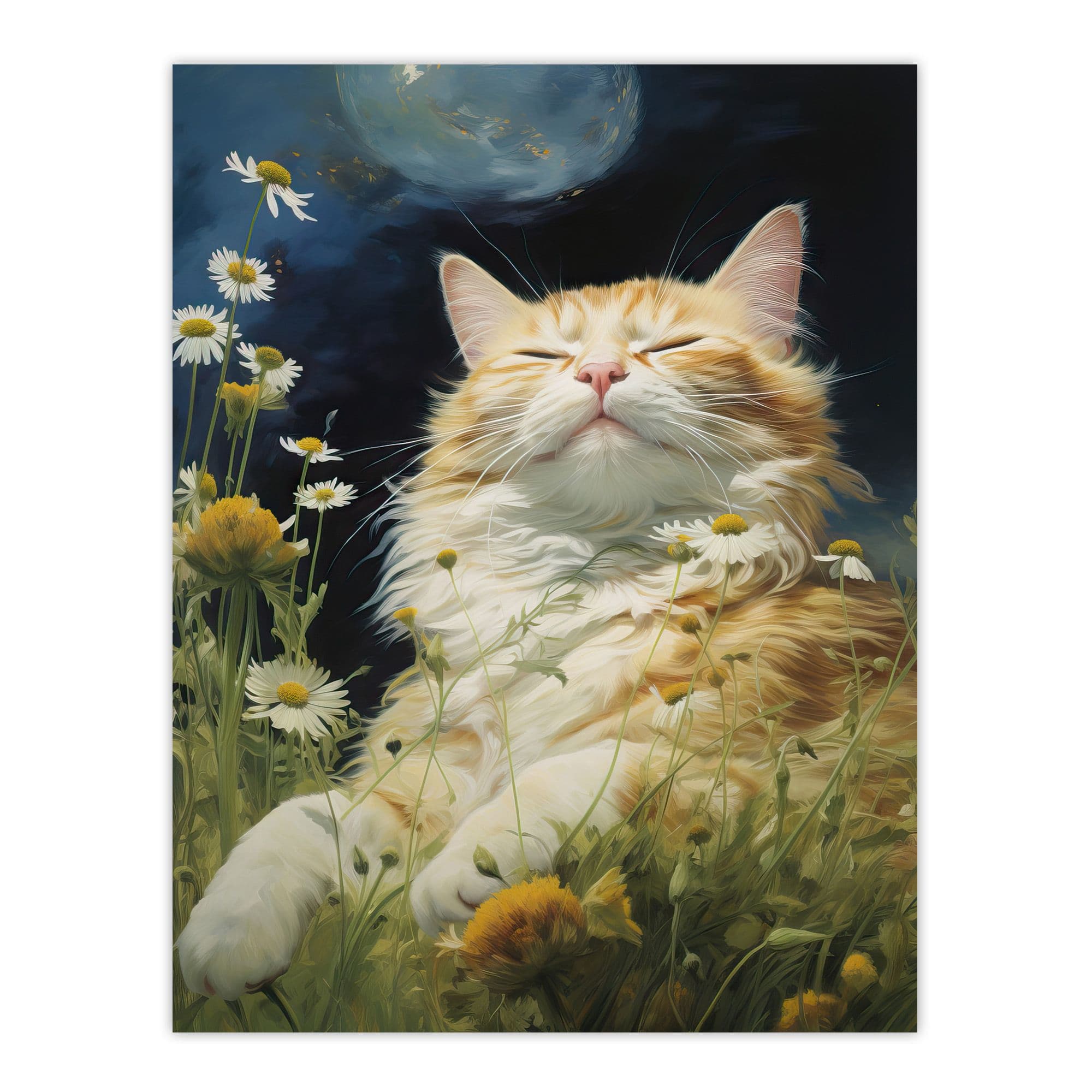 Norwegian Forest Cat Sunbathing Wildflower Meadow Oil Painting Unframed Wall Art Print Poster Home Decor Premium