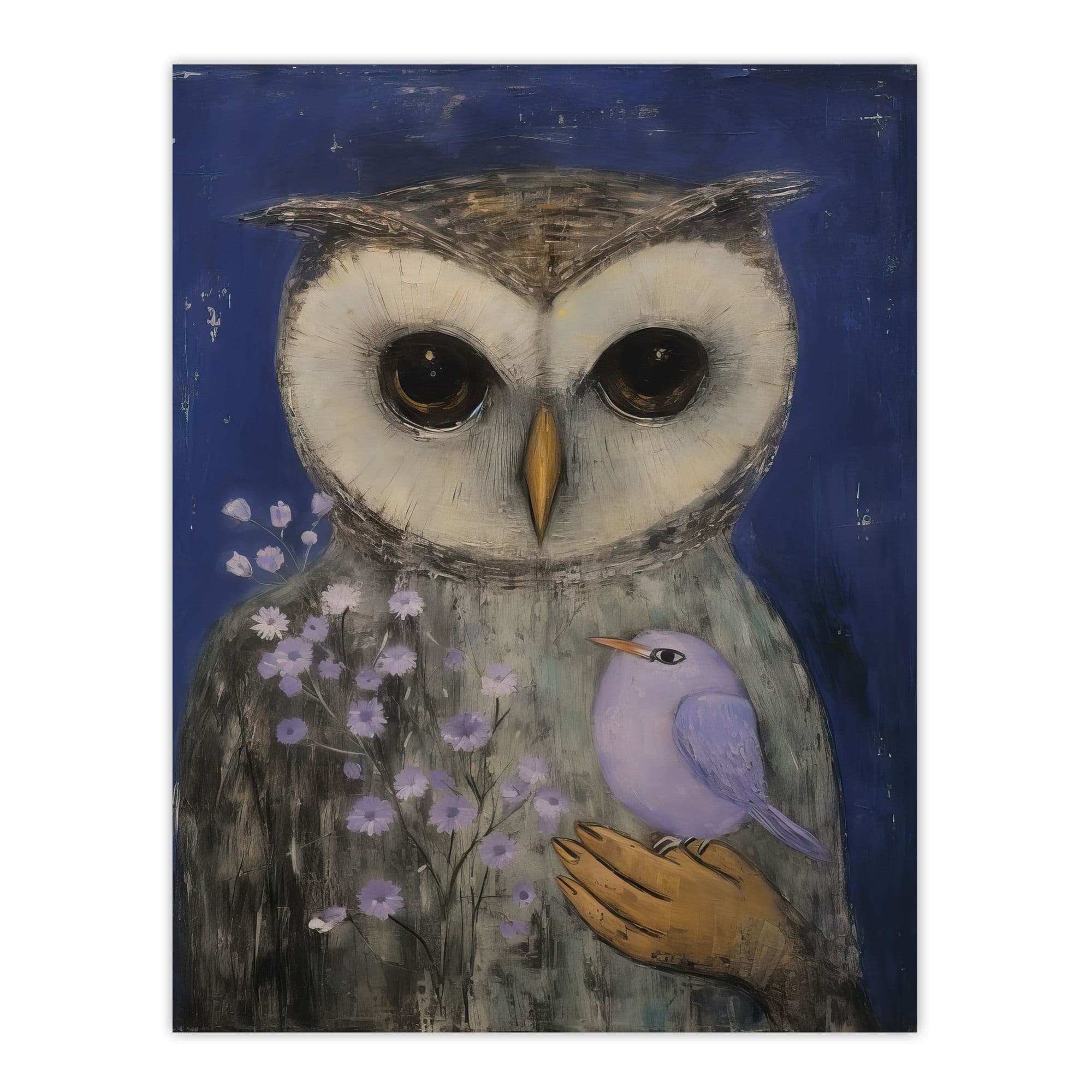 Owls Pet Surreal Dream Oil Painting Night Owl Flower Small Bird Unframed Wall Art Print Poster Home Decor Premium