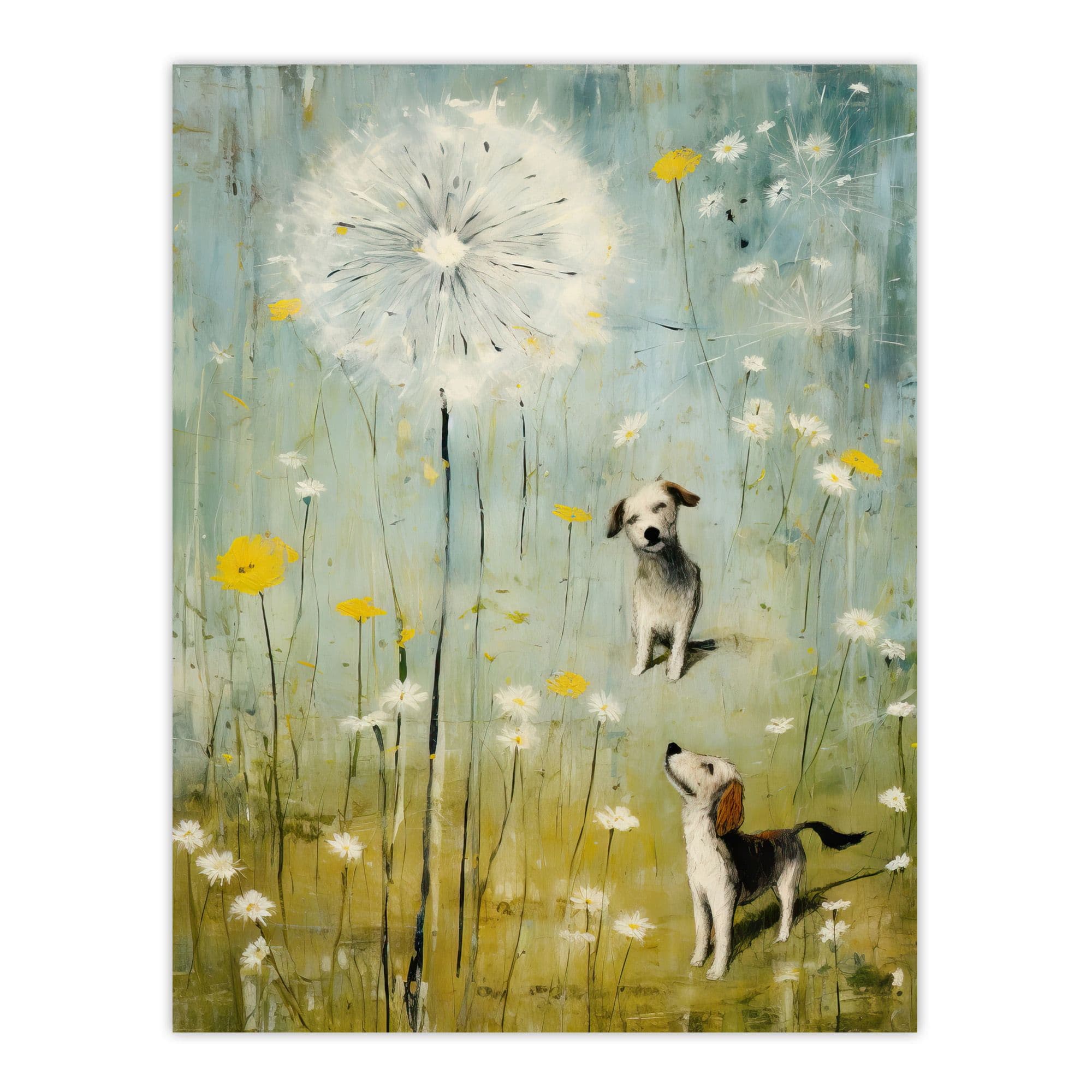 The Giant Dandelion And Curious Dogs Bright Oil Painting Unframed Wall Art Print Poster Home Decor Premium