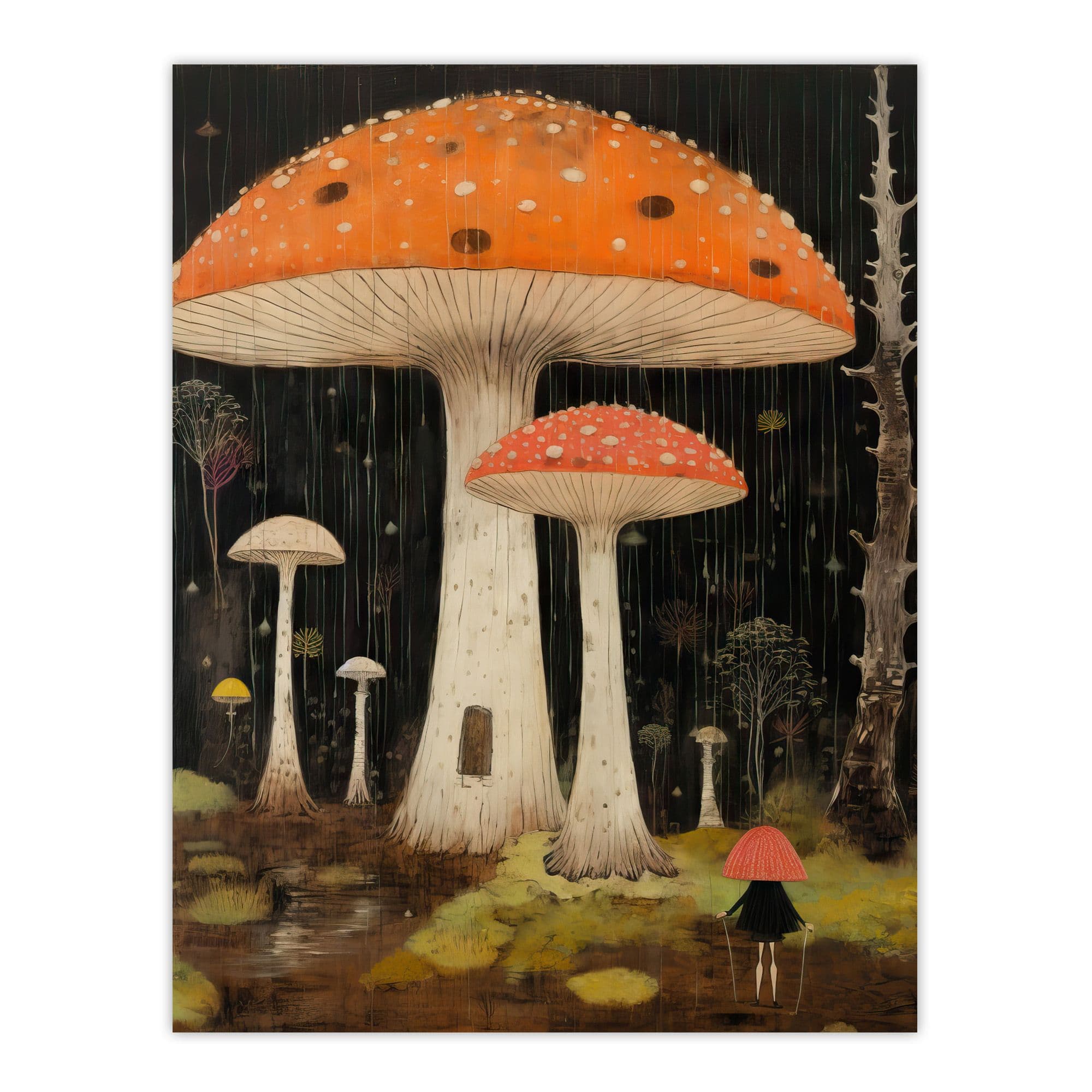 Beneath Mushroom Canopy Artwork Whimsical Scene Fairy Forest Unframed Wall Art Print Poster Home Decor Premium