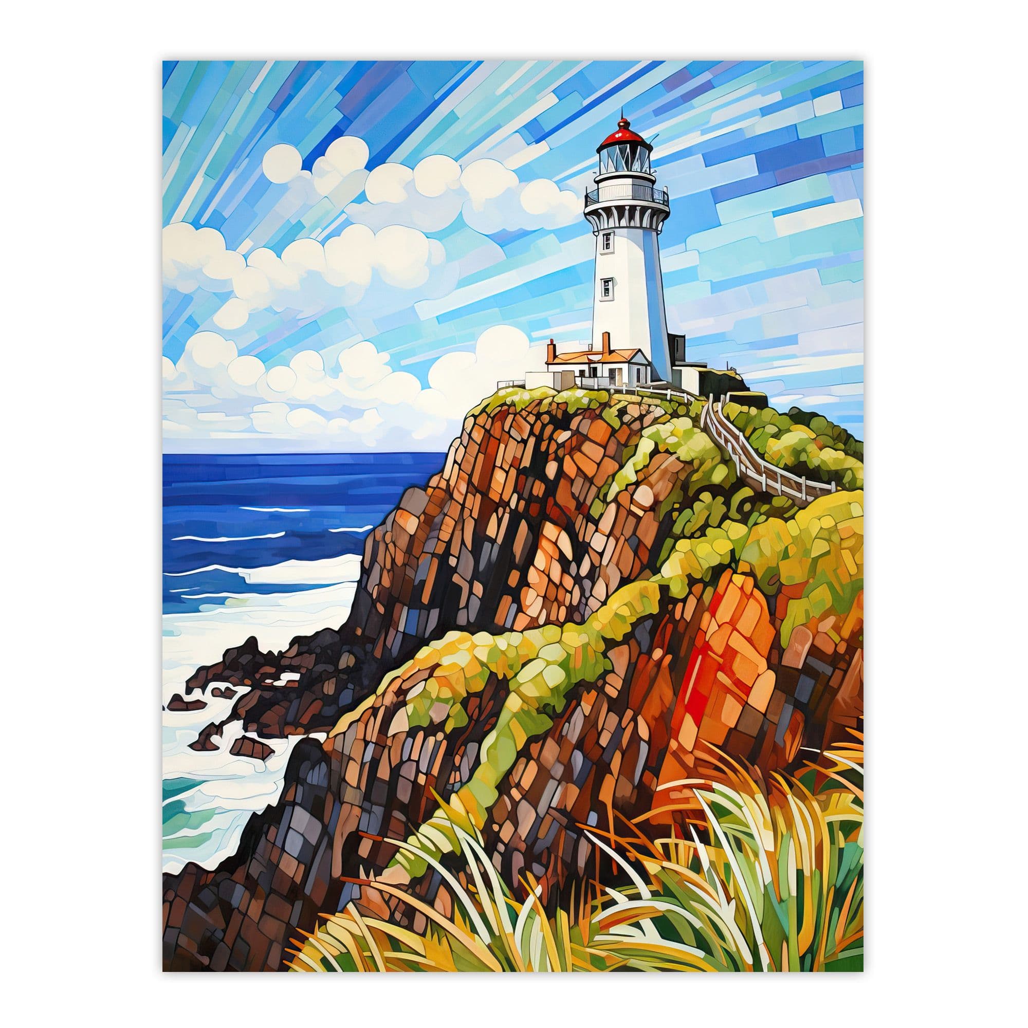 Cape Byron Australia Vibrant Artwork Iconic Lighthouse Atop Cliffs Coastal Landscape Unframed Wall Art Print Poster Home Decor Premium