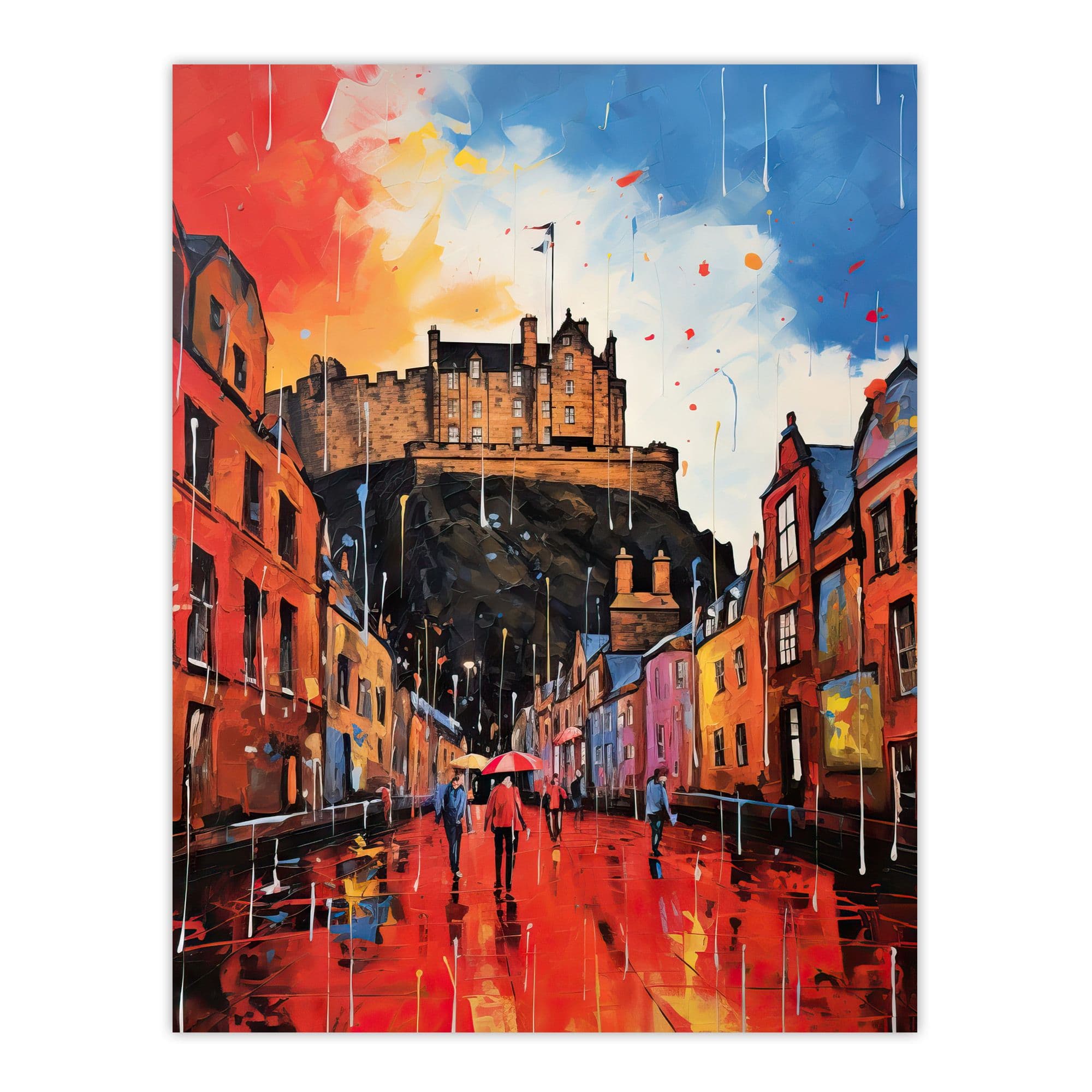 Edinburgh Castle Vibrant Oil Painting Autumn Rain Cityscape Unframed Wall Art Print Poster Home Decor Premium