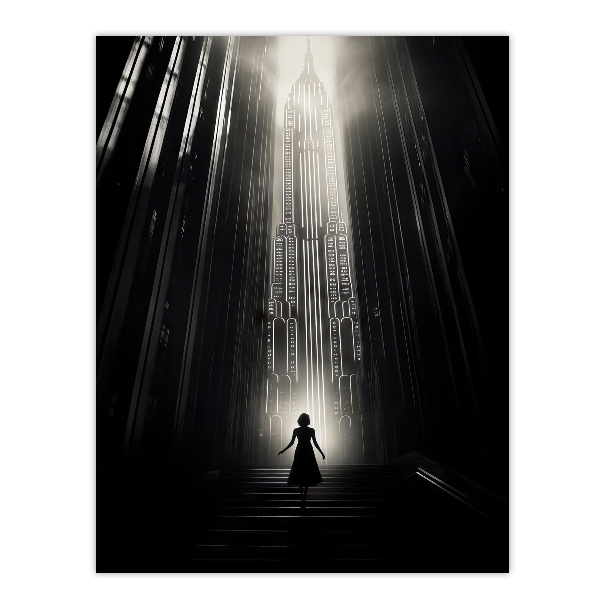 Empire State Building Film Noir Metropolis Artwork White Unframed Wall Art Print Poster Home Decor Premium