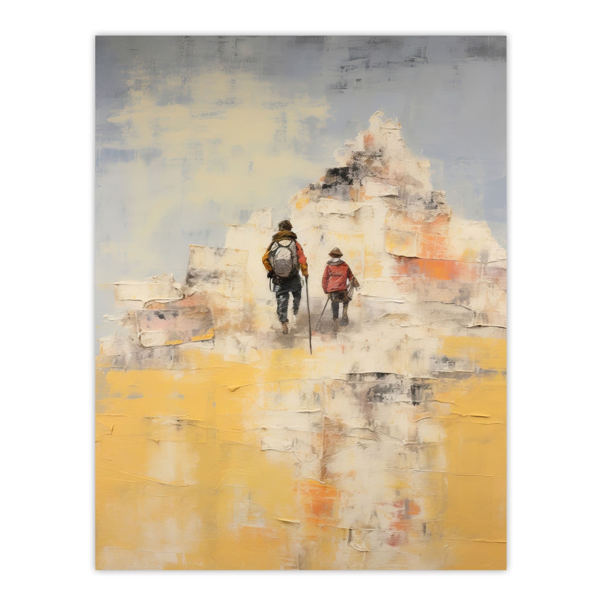 The Summit Awaits Mountain Climbing Oil Painting Pastel Colour Yellow Blue Artwork Unframed Wall Art Print Poster Home Decor Premium
