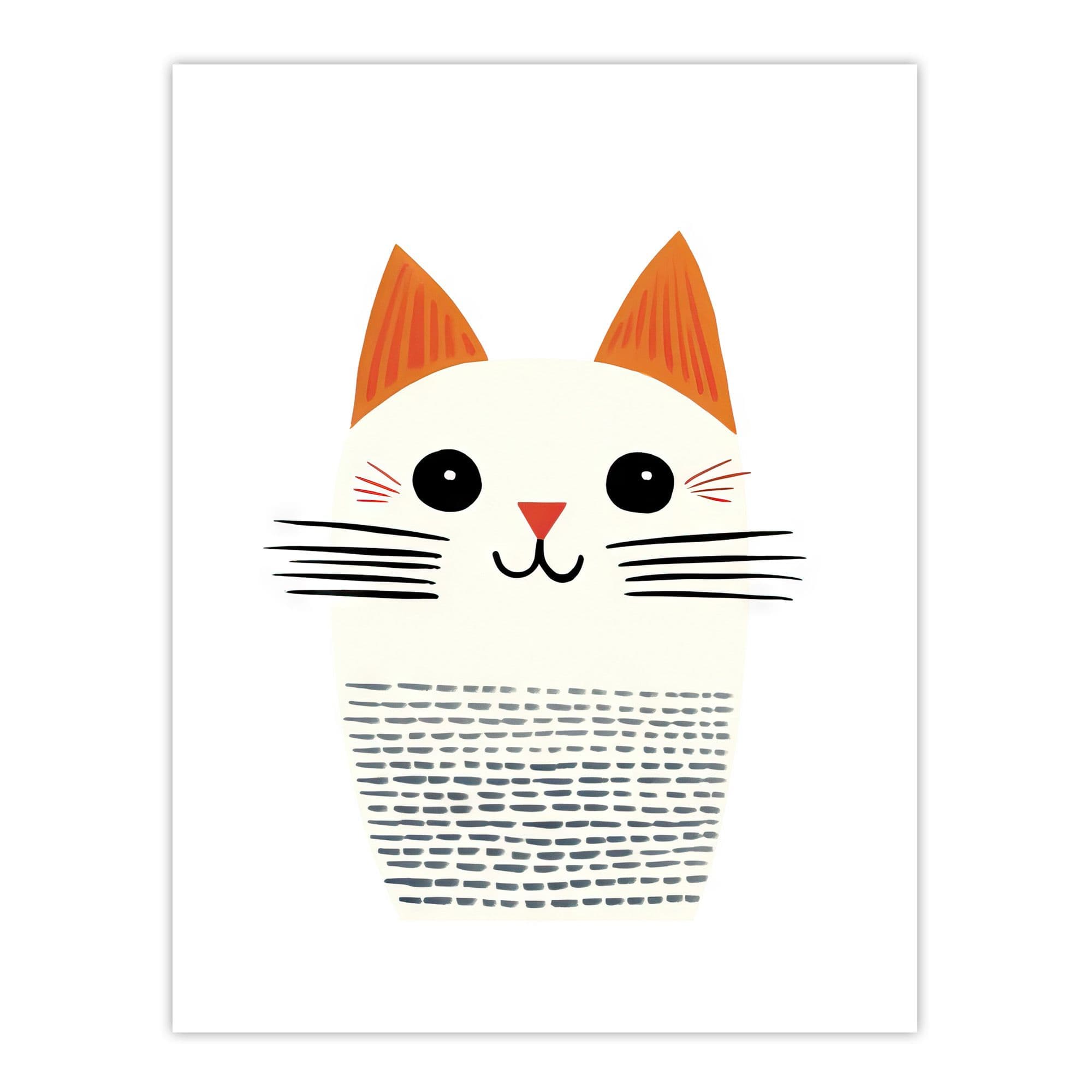 Simple Cute Cat Portrait Pencil Colours Artwork Bedroom Unframed Wall Art Print Poster Home Decor Premium