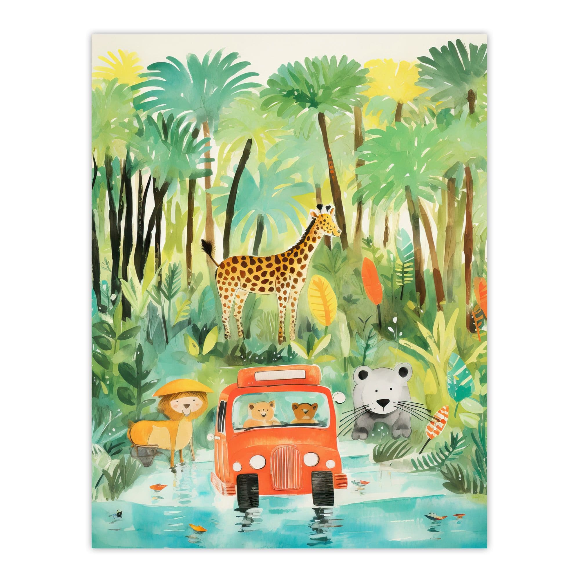 Jungle Safari Adventure Animals Kids Bedroom Nursery Giraffe Lion Watercolour Artwork Unframed Wall Art Print Poster Home Decor Premium