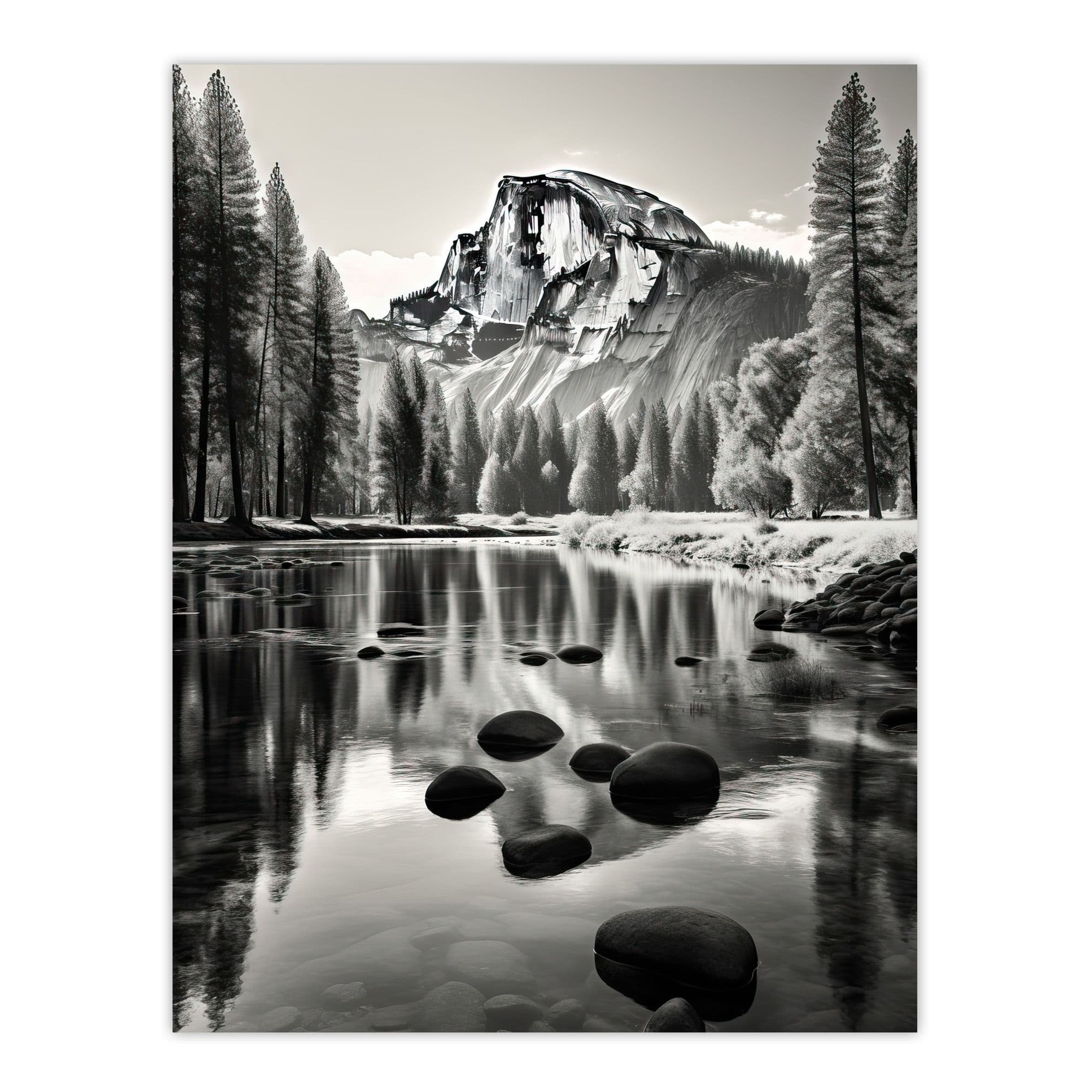 Majestic Yosemite Valley Iconic Half Dome Black And White Photo Photography Unframed Wall Art Print Poster Home Decor Premium
