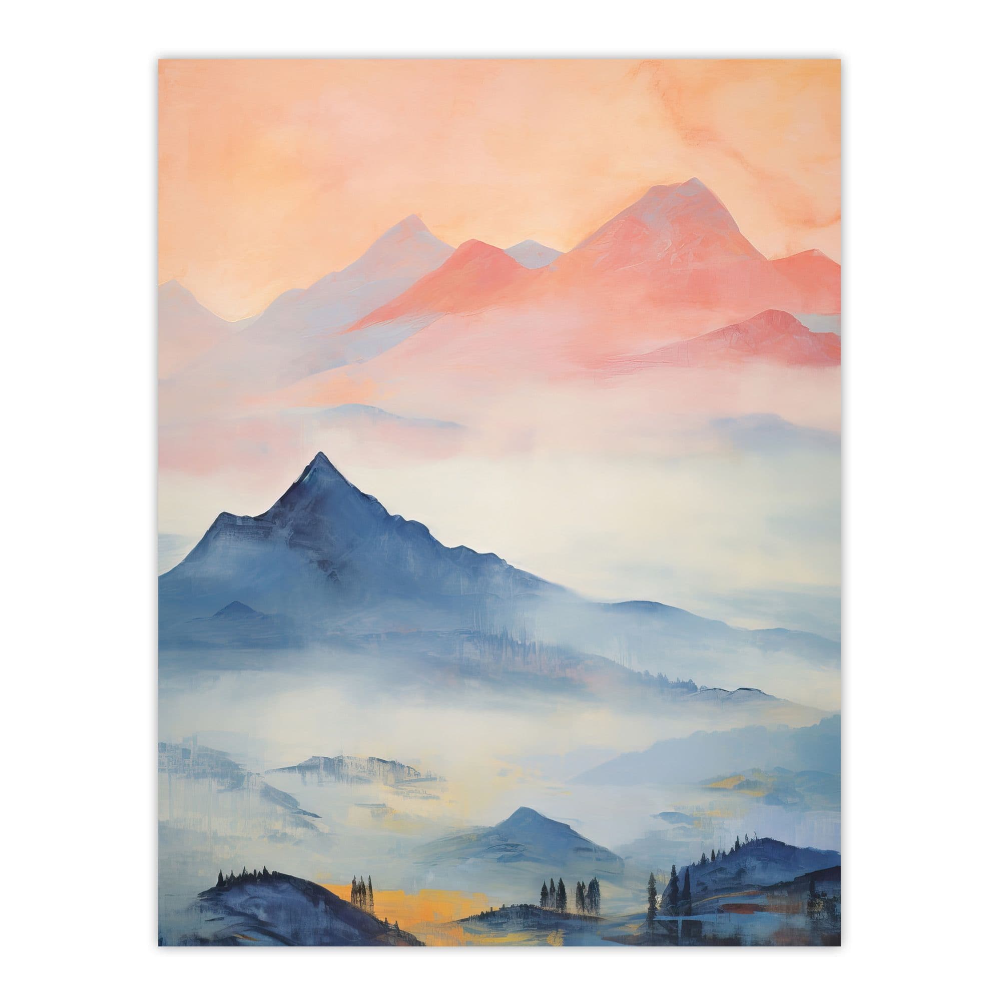 Misty Hills Home Sunset Landscape Watercolour Mist Unframed Wall Art Print Poster Home Decor Premium