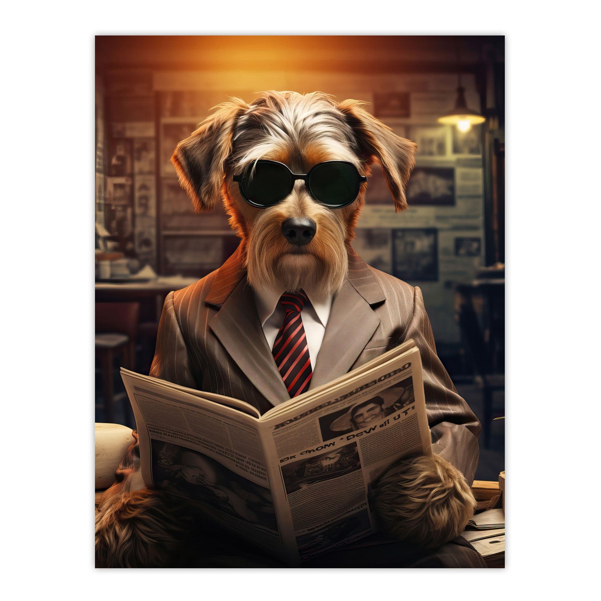 Dressed To Impress Terrier Dog Sunglasses Reading Newspaper Coffee Shop Cafe Fun Unframed Wall Art Print Poster Home Decor Premium