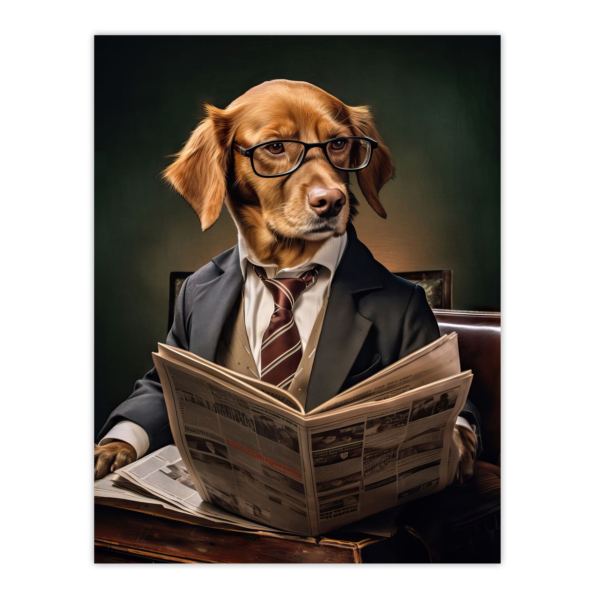 Collie Businessman Dog Shirt Tie Reading Paper Fun Quirky Artwork Unframed Wall Art Print Poster Home Decor Premium