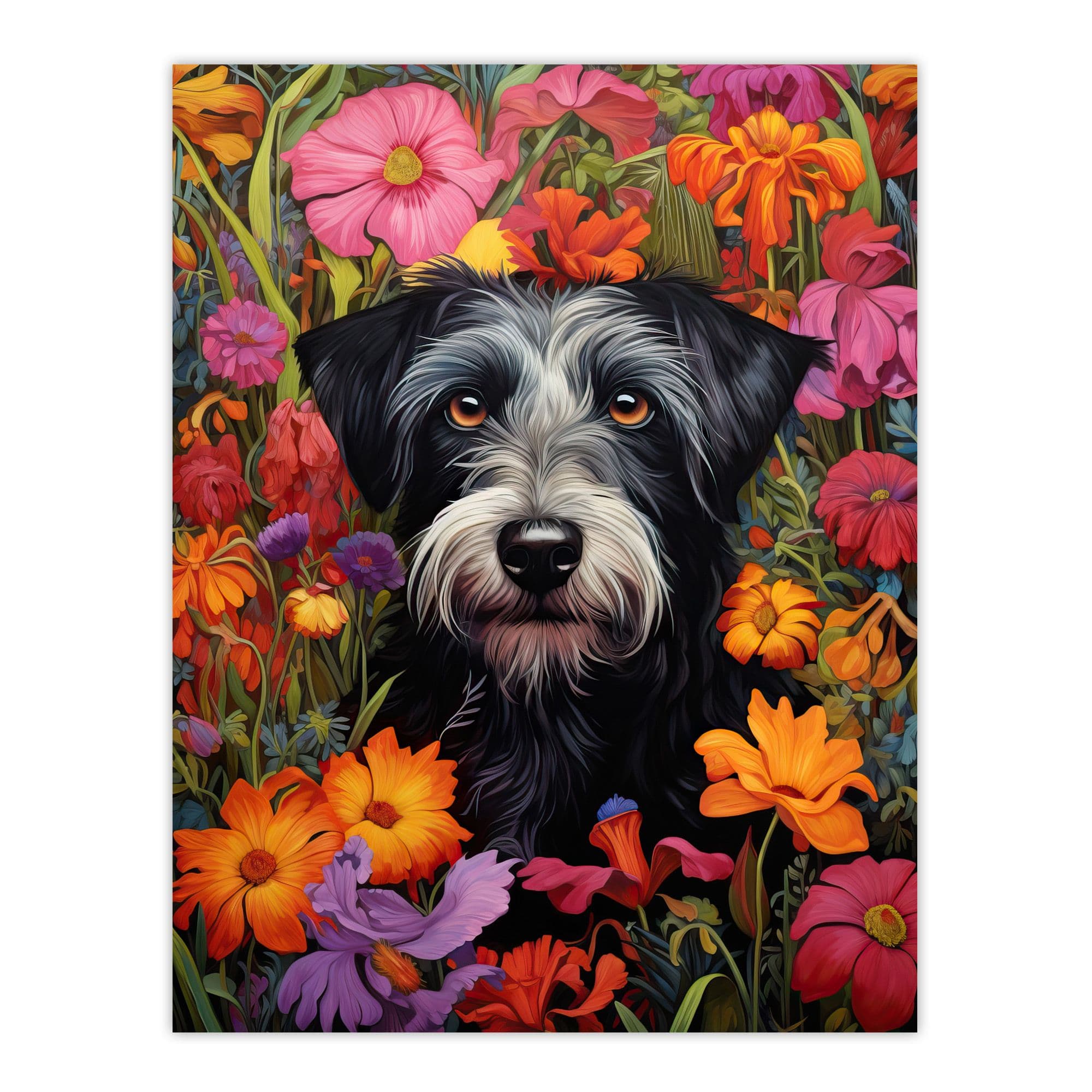 Terrier Dog Bold Vibrant Spring Meadow Flowers William Morris Style Pattern Artwork Norfolk Unframed Wall Art Print Poster Home Decor Premium