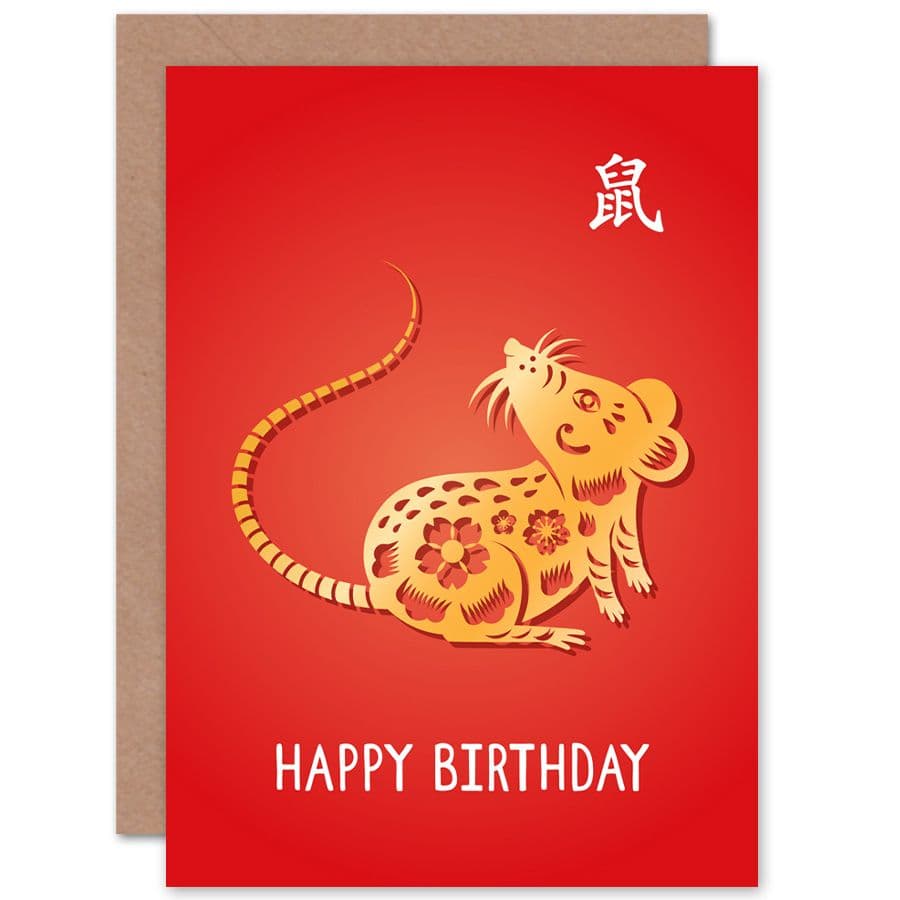 40th Birthday China Zodiac Sign Rat Happy Birthday Greetings Card Born 1972 1984 1996 2008 2020