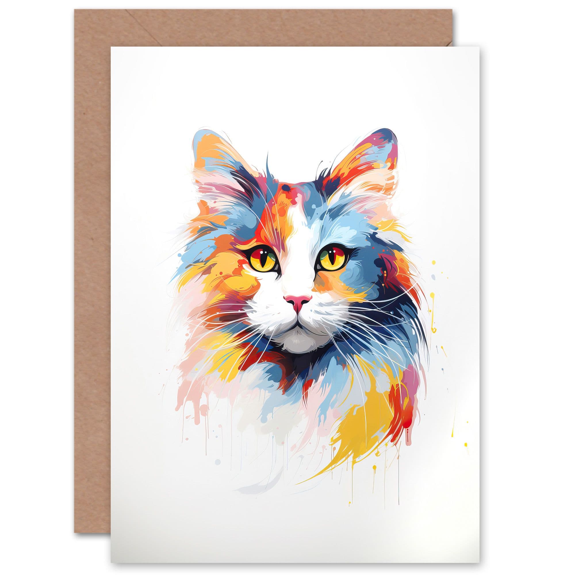 Calico Cat Lover Gift Pet Portrait Orange Artwork Painting Greeting Card
