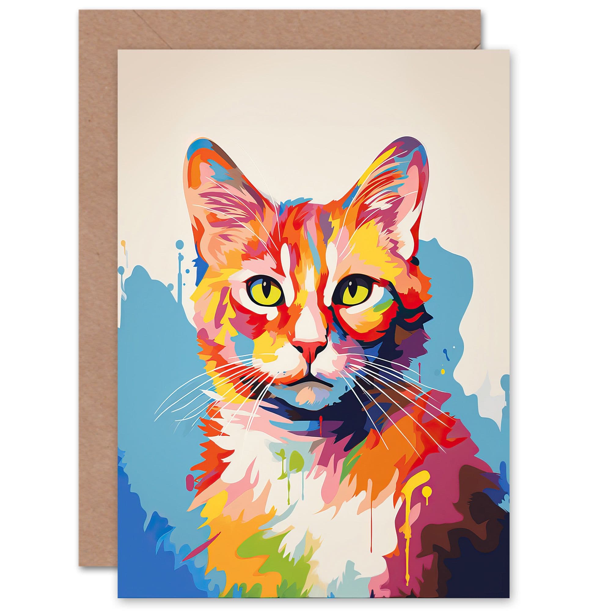 Ginger Cat Lover Gift Pet Portrait Colourful Artwork Painting Greeting Card