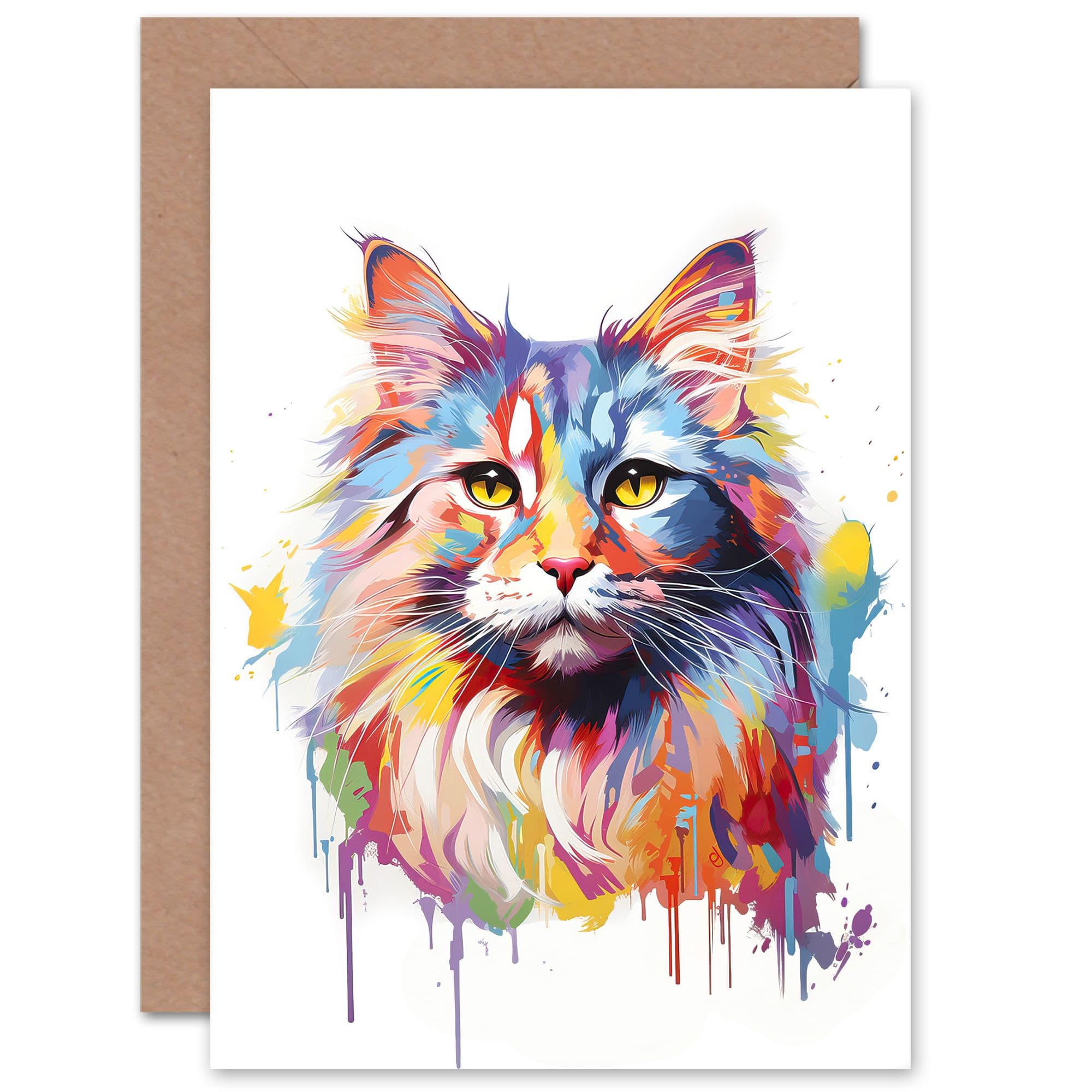 Siberian Cat Lover Gift Pet Portrait Pastel Artwork Painting Greeting Card