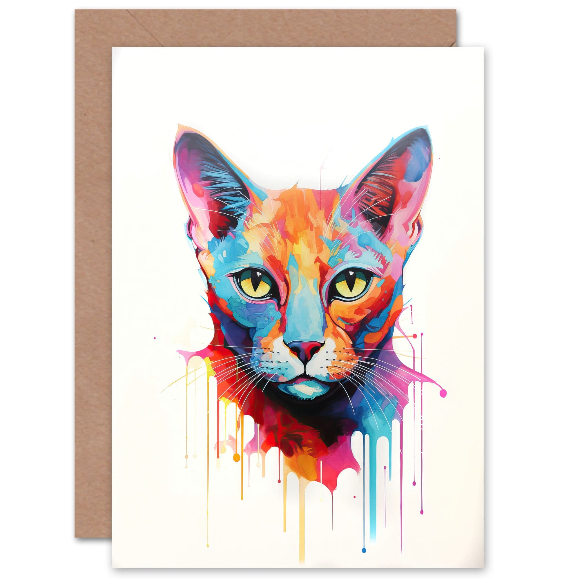 Tonkinese Cat Lover Gift Pet Portrait Pastel Orange Purple Artwork Painting Greeting Card