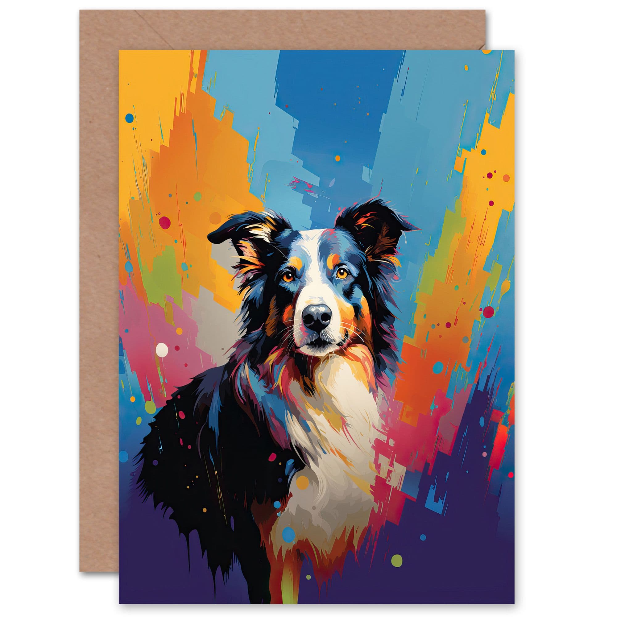Border Collie Dog Lover Gift Pet Portrait Colourful Artwork Painting Greeting Card