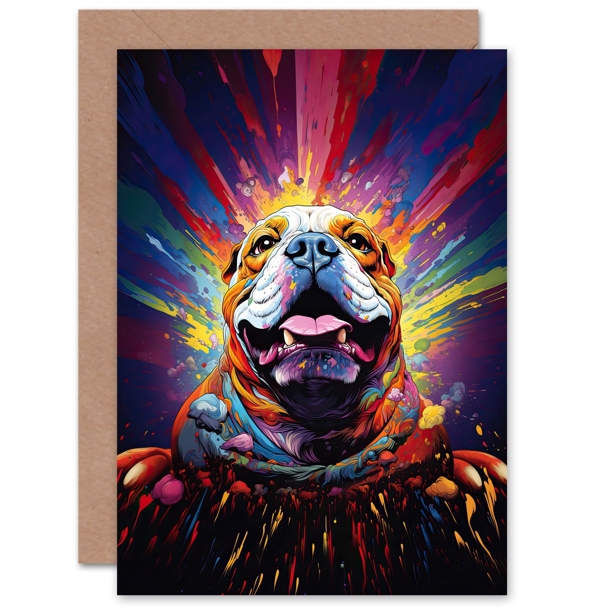 Bulldog Dog Lover Gift Pet Portrait Colourful Artwork Painting Greeting Card