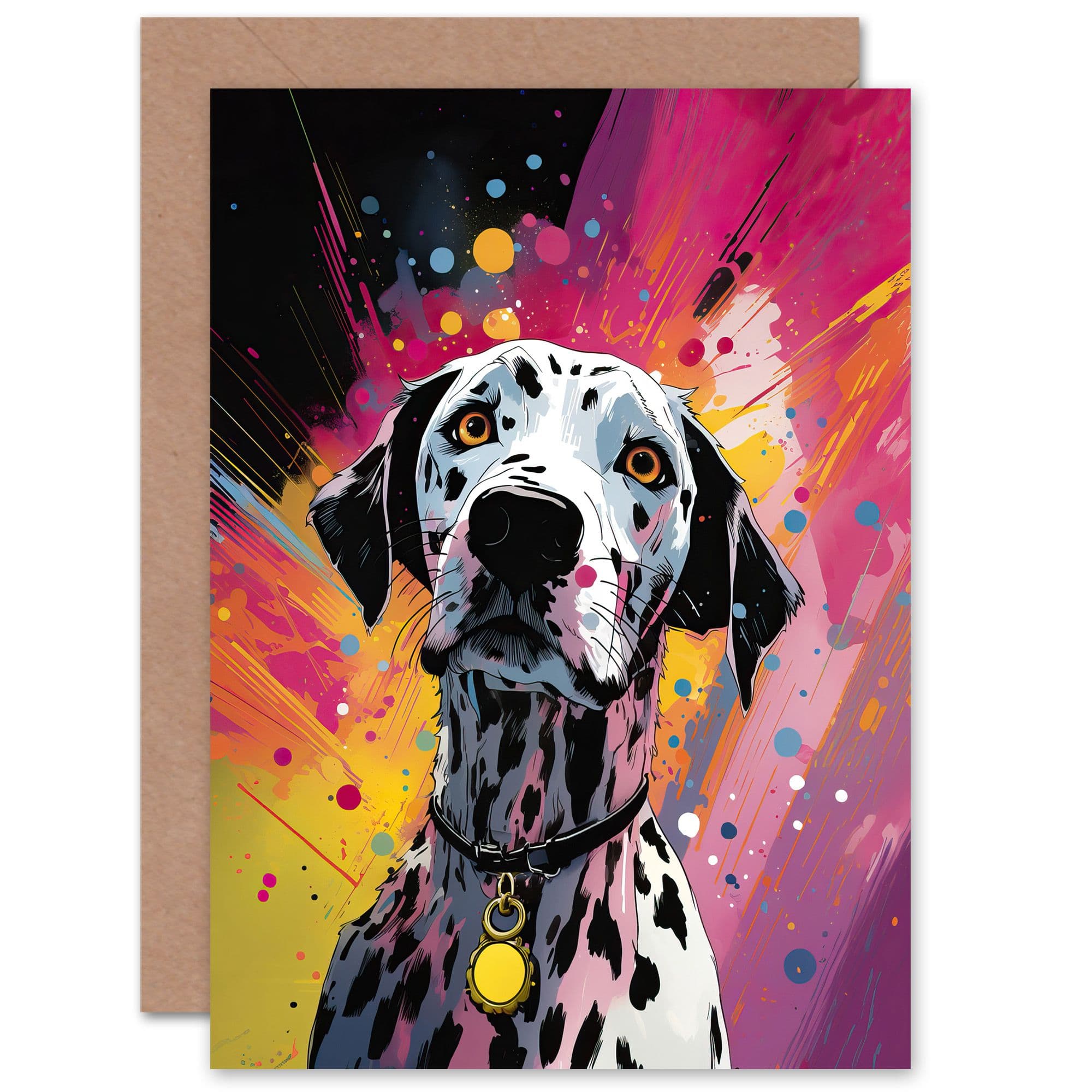 Dalmatian Dog Lover Gift Pet Portrait Purple Orange Artwork Painting Greeting Card