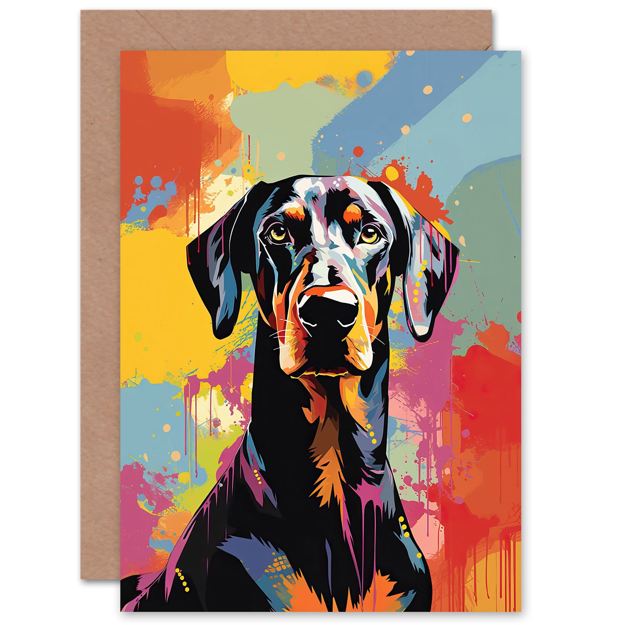 Doberman Dog Lover Gift Pet Portrait Abstract Pop Artwork Painting Greeting Card