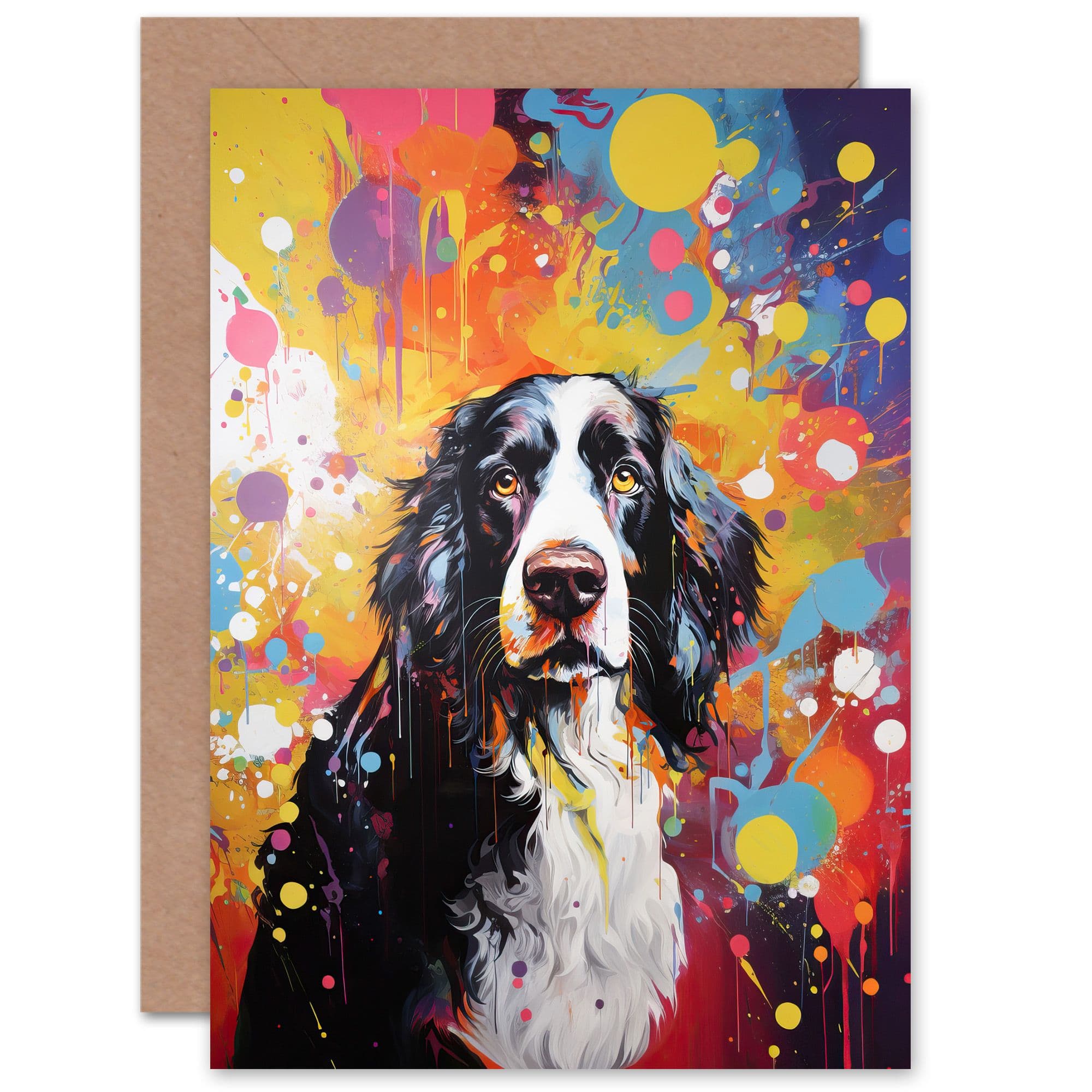 English Springer Spaniel Dog Lover Gift Pet Portrait Colourful Vibrant Artwork Painting Greeting Card