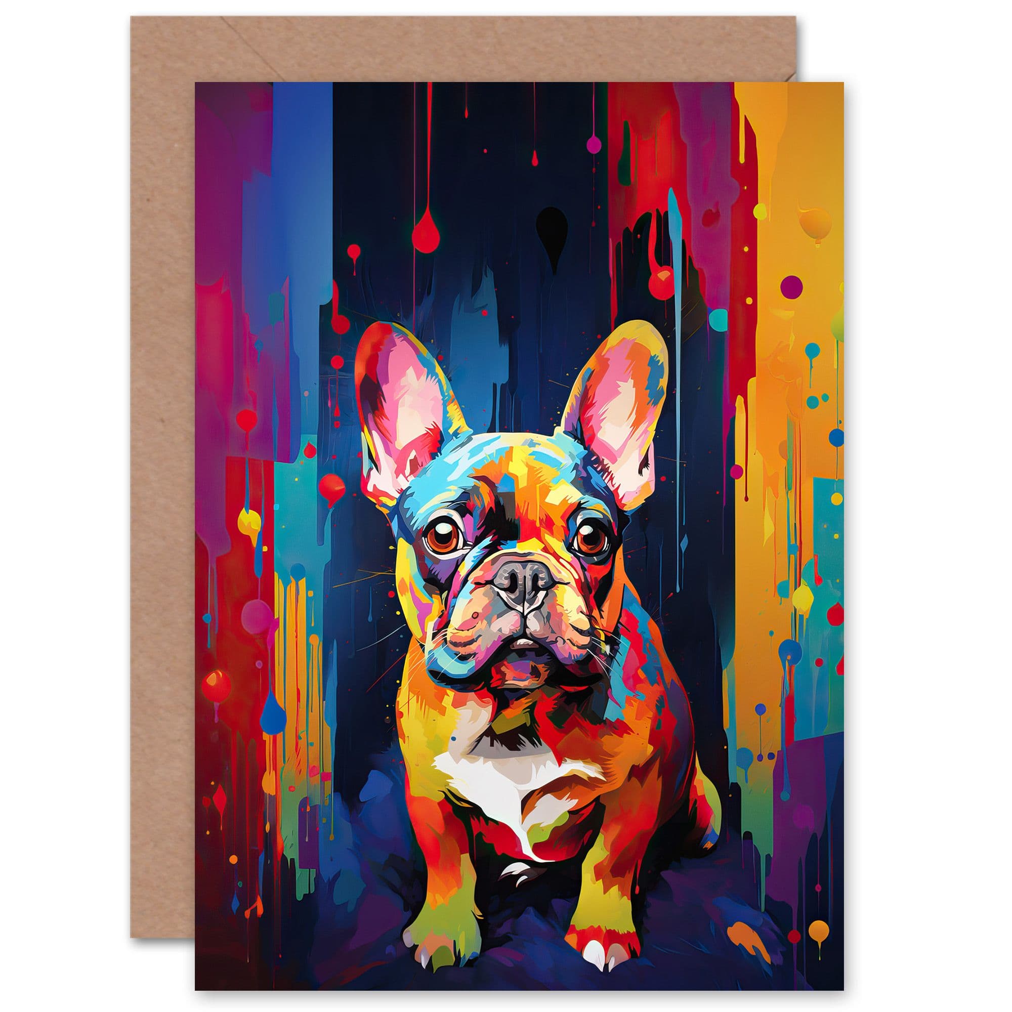 French Bulldog Dog Lover Gift Pet Portrait Colourful Neon Artwork Painting Greeting Card